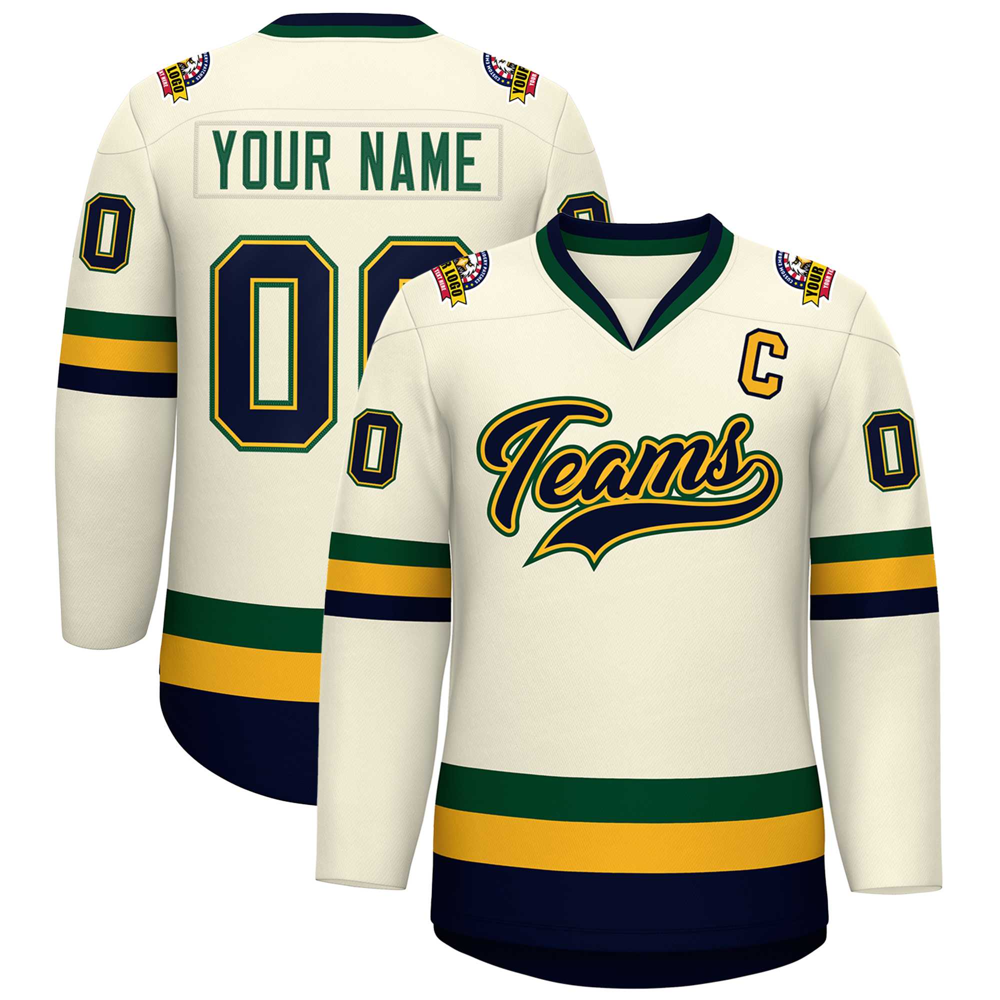 Custom Khaki Navy Gold-Green Classic Style Hockey Jersey | KXKSHOP