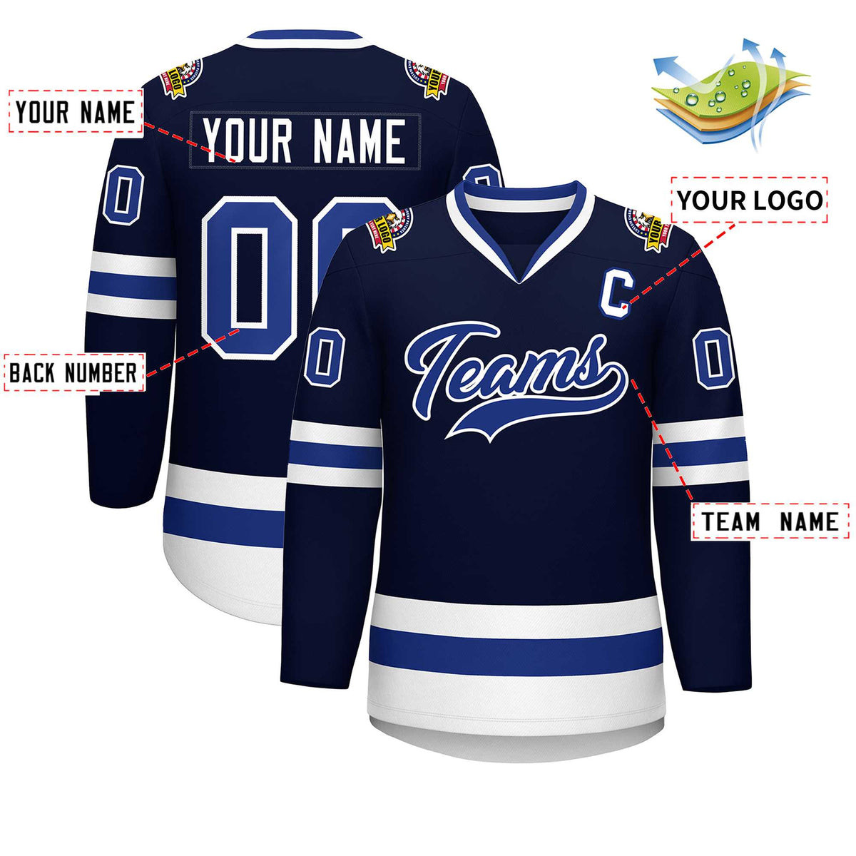 Custom Navy Royal-White Classic Style Hockey Jersey | KXKSHOP