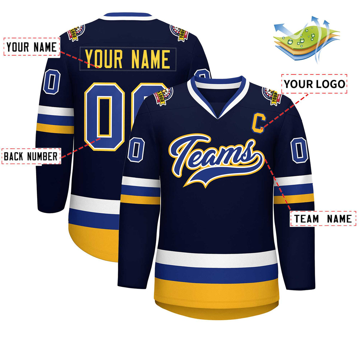 Custom Navy Royal White-Gold Classic Style Hockey Jersey | KXKSHOP
