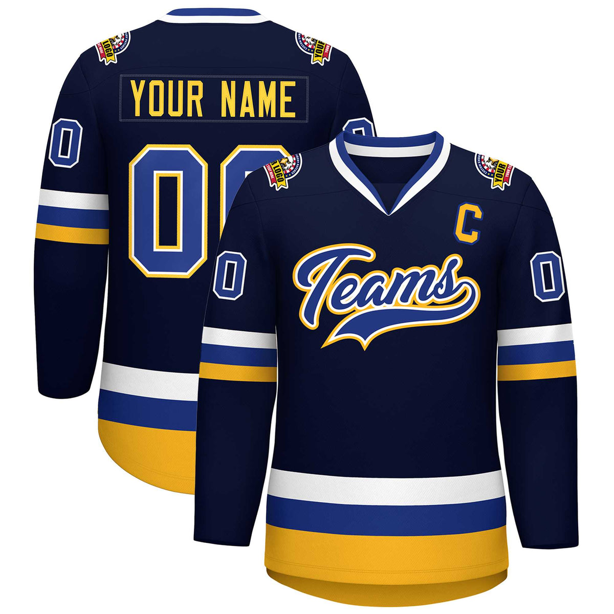 Custom Navy Royal White-Gold Classic Style Hockey Jersey | KXKSHOP