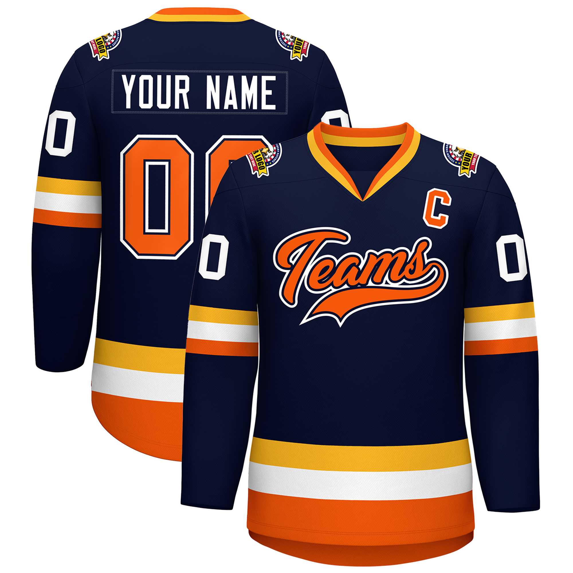 Custom Navy Orange Navy-White Classic Style Hockey Jersey | KXKSHOP