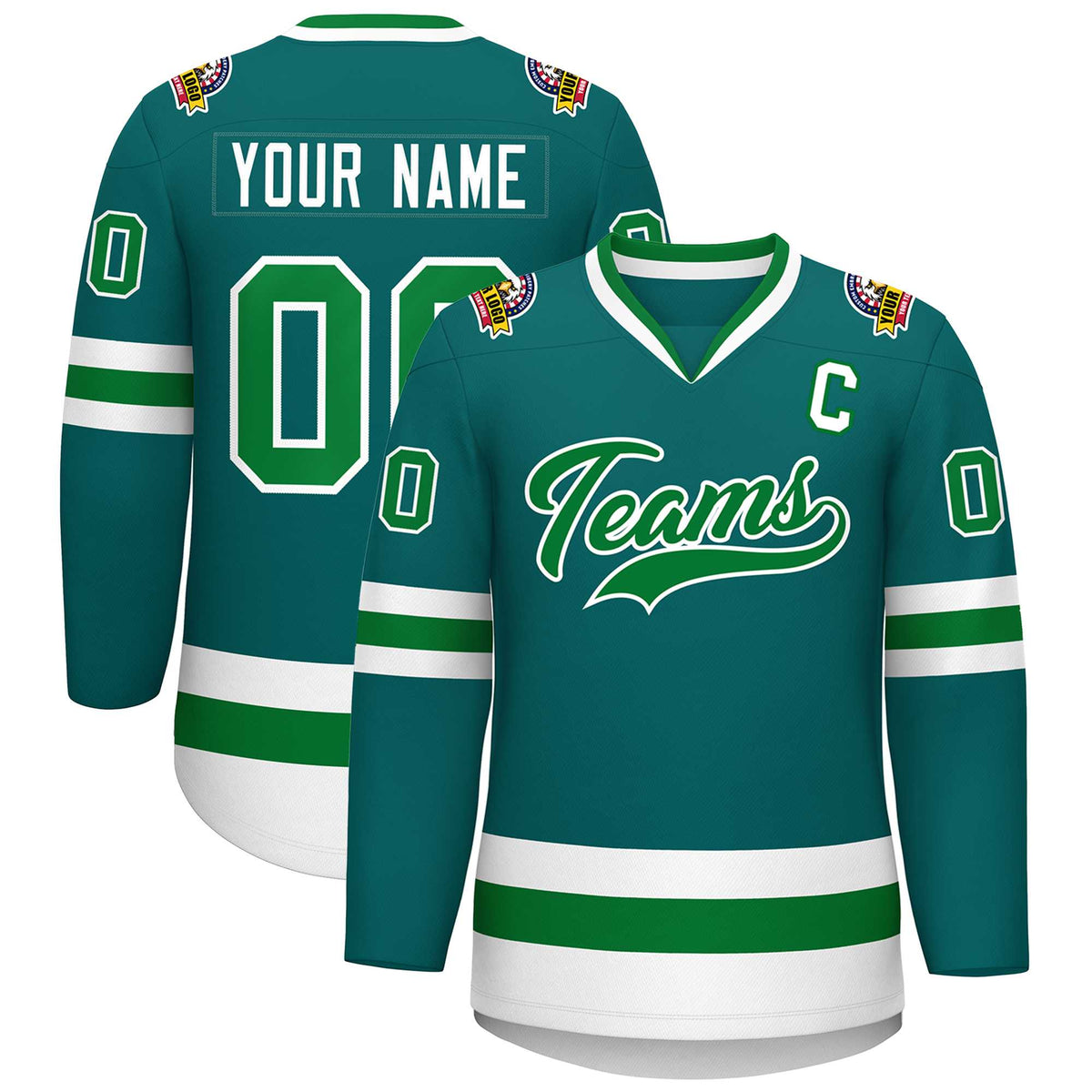 Custom Teal Kelly Green-White Classic Style Hockey Jersey | KXKSHOP