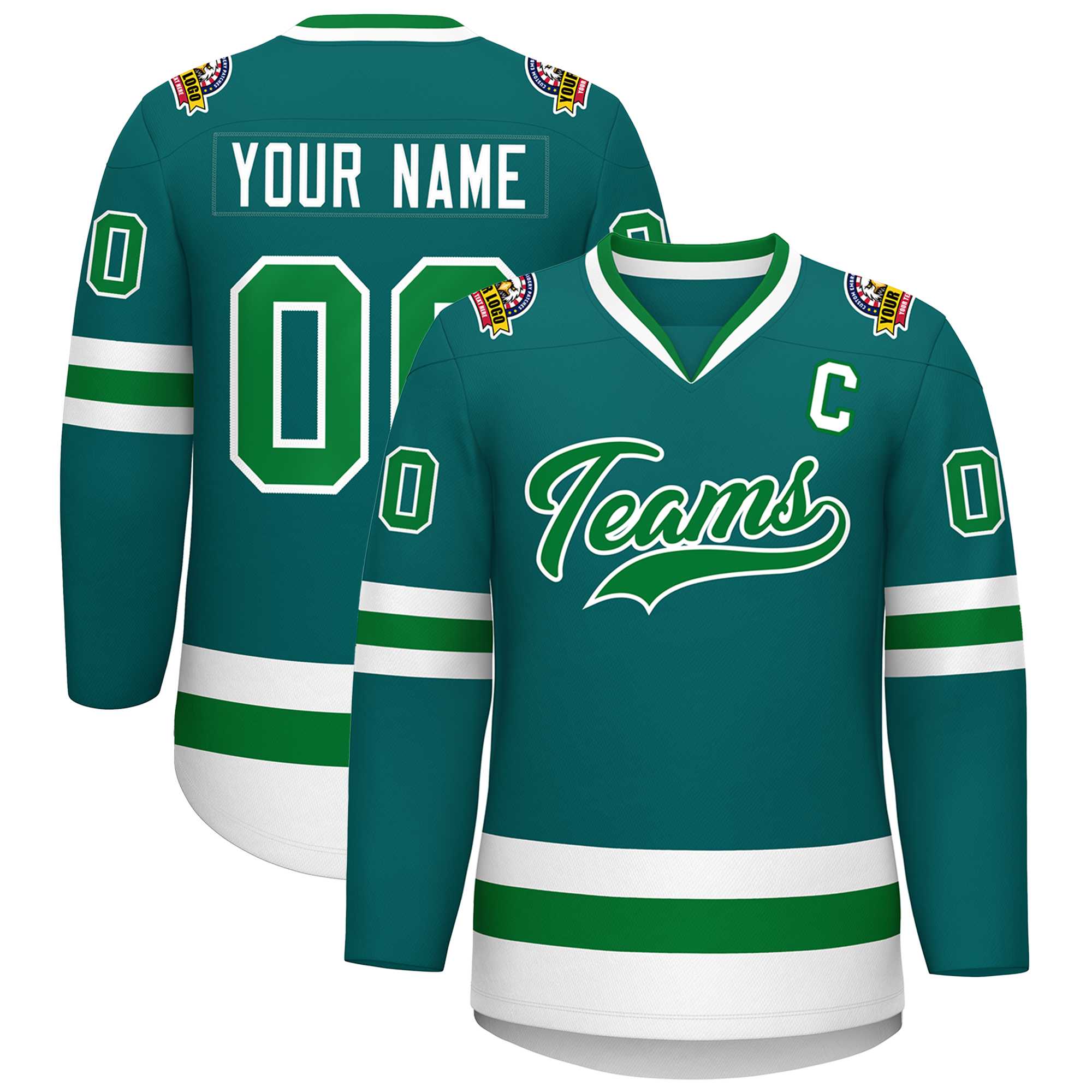 Custom Teal Kelly Green-White Classic Style Hockey Jersey | KXKSHOP