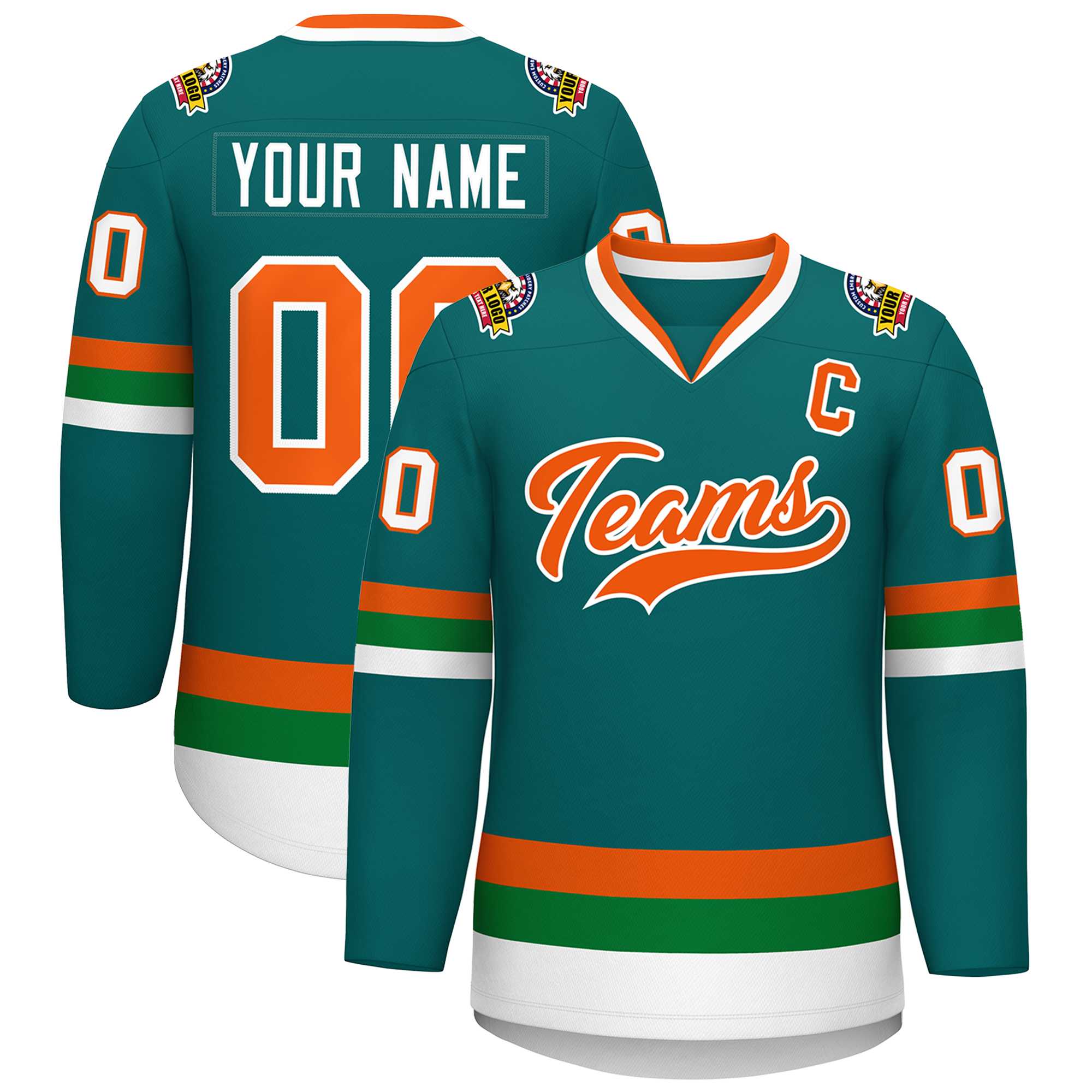 Custom Teal Orange-White Classic Style Hockey Jersey | KXKSHOP