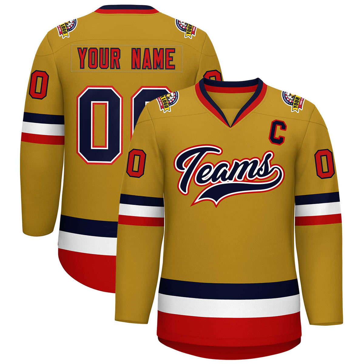 Custom Old Gold Navy White-Red Classic Style Hockey Jersey | KXKSHOP