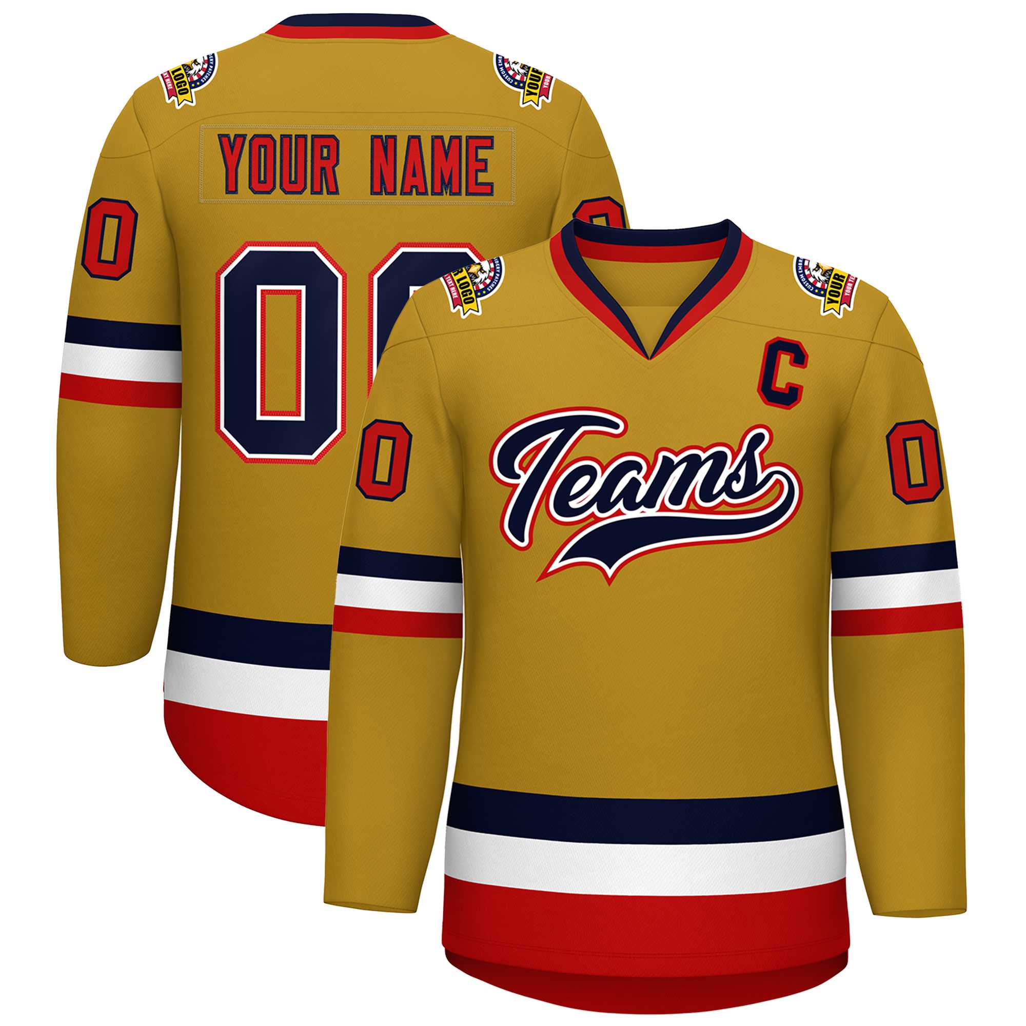 Custom Old Gold Navy White-Red Classic Style Hockey Jersey | KXKSHOP