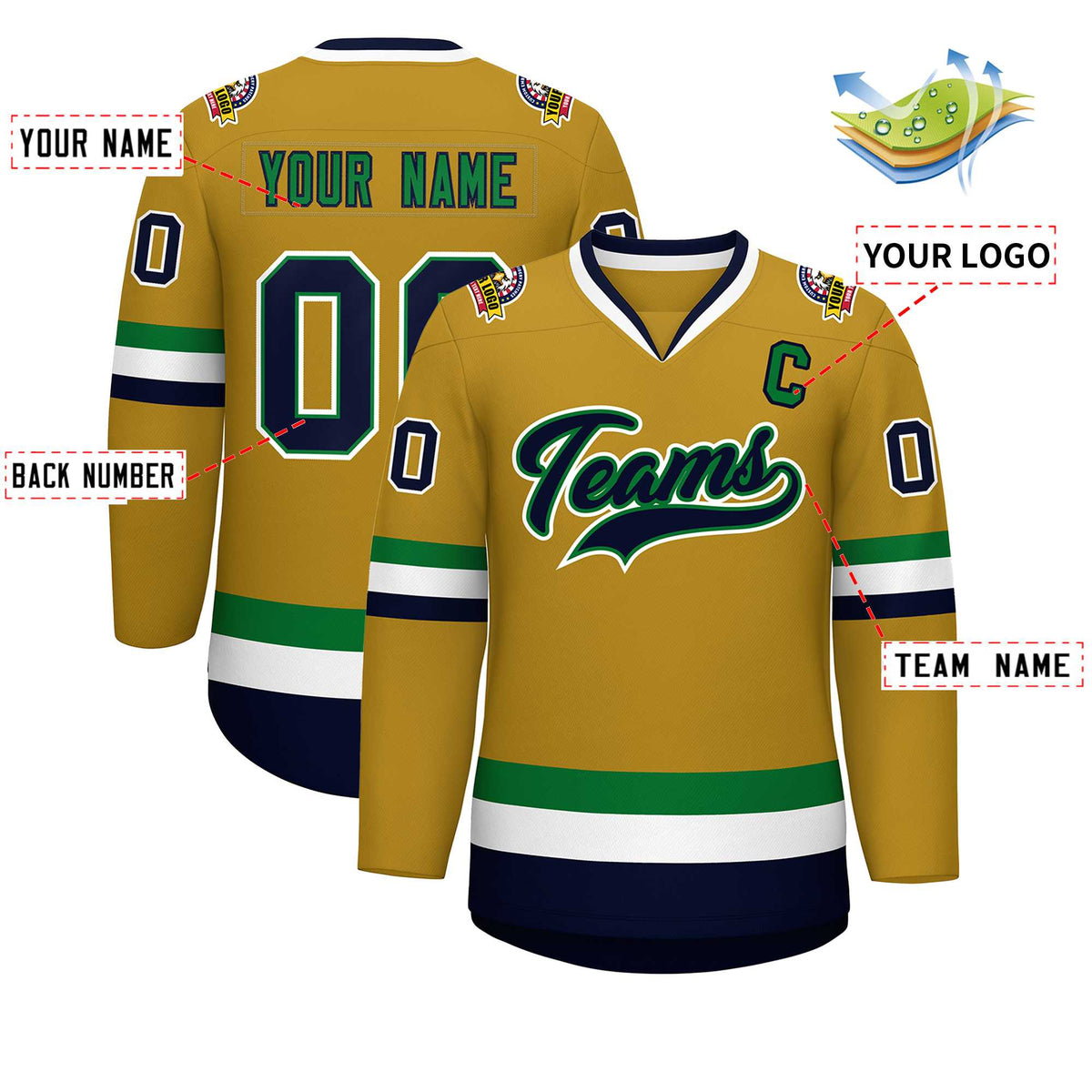 Custom Old Gold Navy Kelly Green-White Classic Style Hockey Jersey | KXKSHOP
