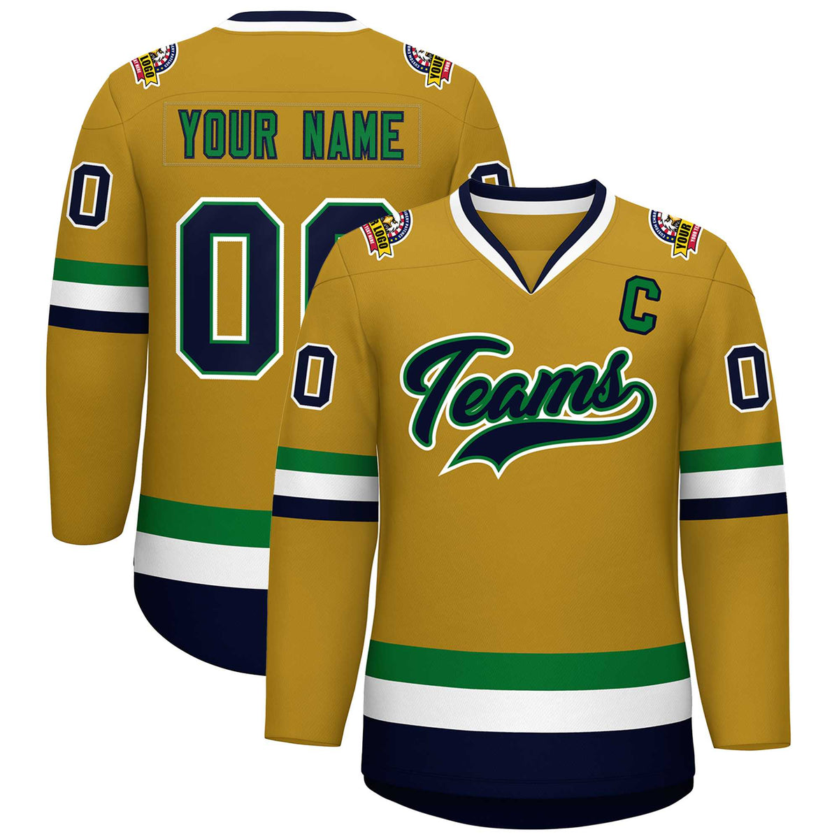 Custom Old Gold Navy Kelly Green-White Classic Style Hockey Jersey | KXKSHOP