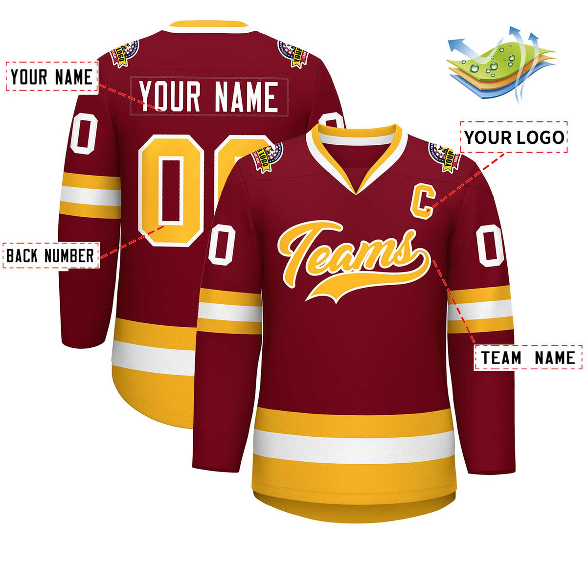 Custom Crimson Gold-White Classic Style Hockey Jersey | KXKSHOP