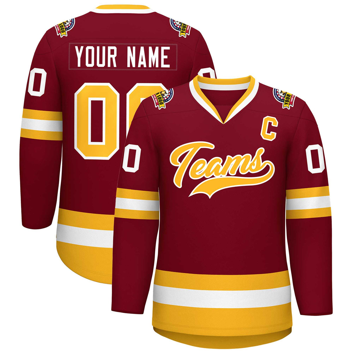 Custom Crimson Gold-White Classic Style Hockey Jersey | KXKSHOP