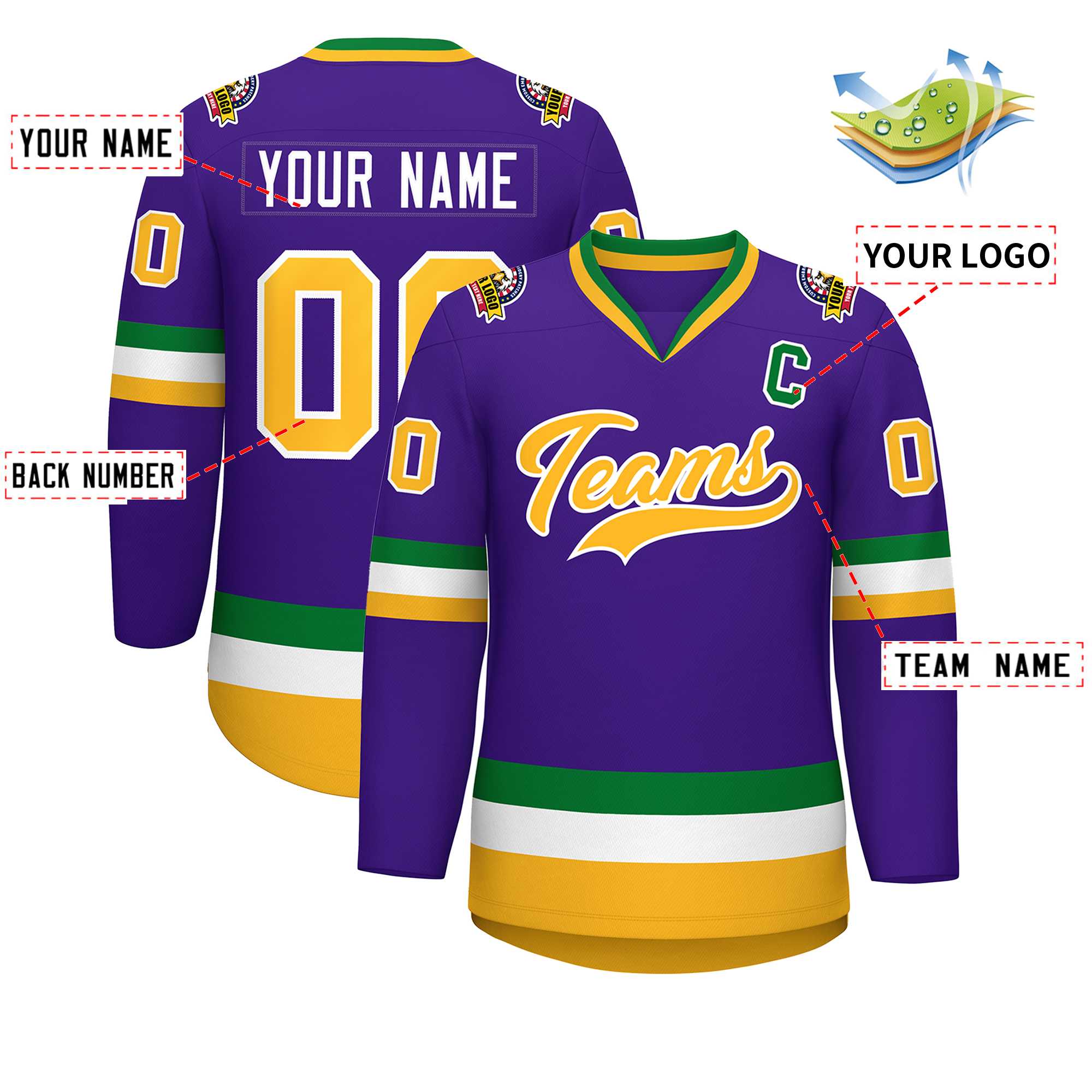 Custom Purple Gold-White Classic Style Hockey Jersey | KXKSHOP