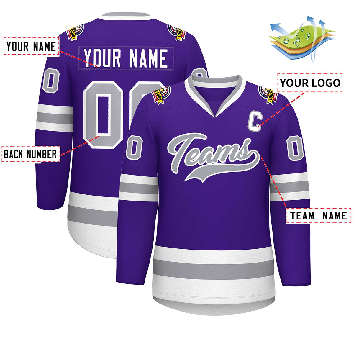 Custom Purple Gray-White Classic Style Hockey Jersey | KXKSHOP