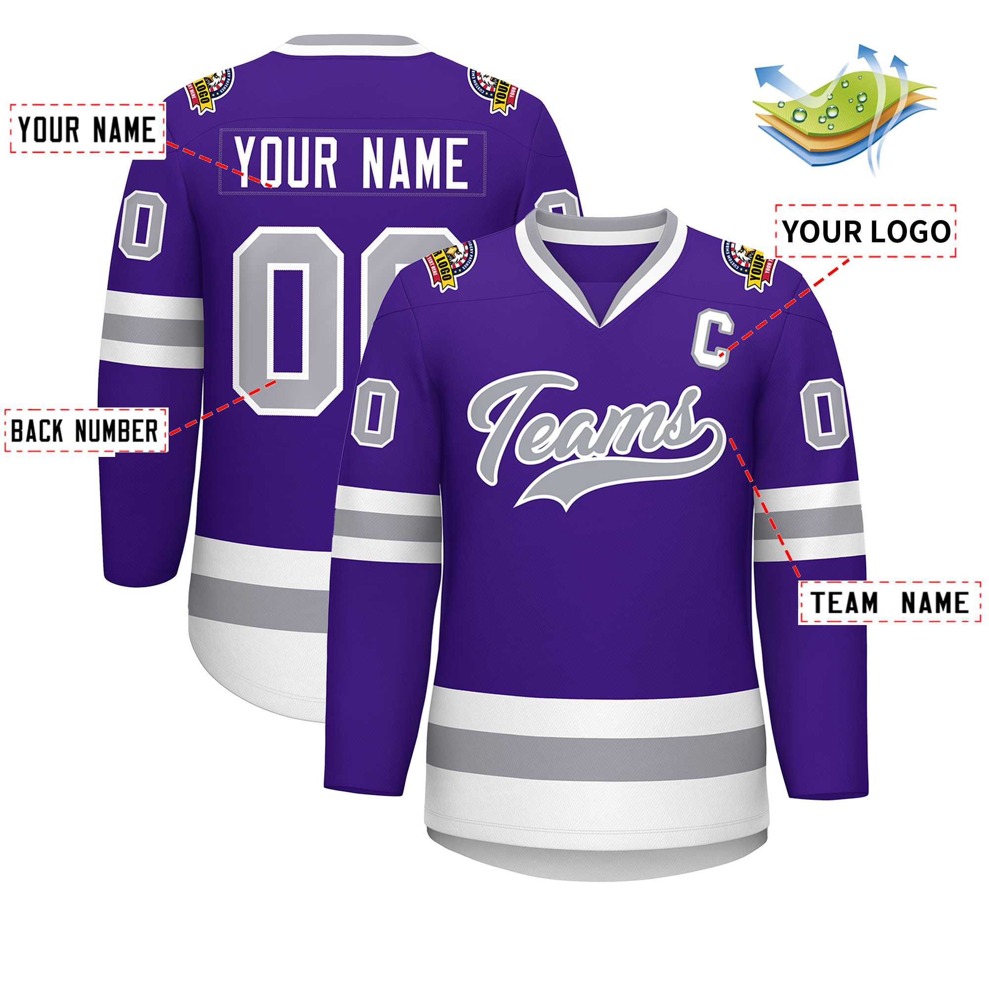 Custom Purple Gray-White Classic Style Hockey Jersey | KXKSHOP