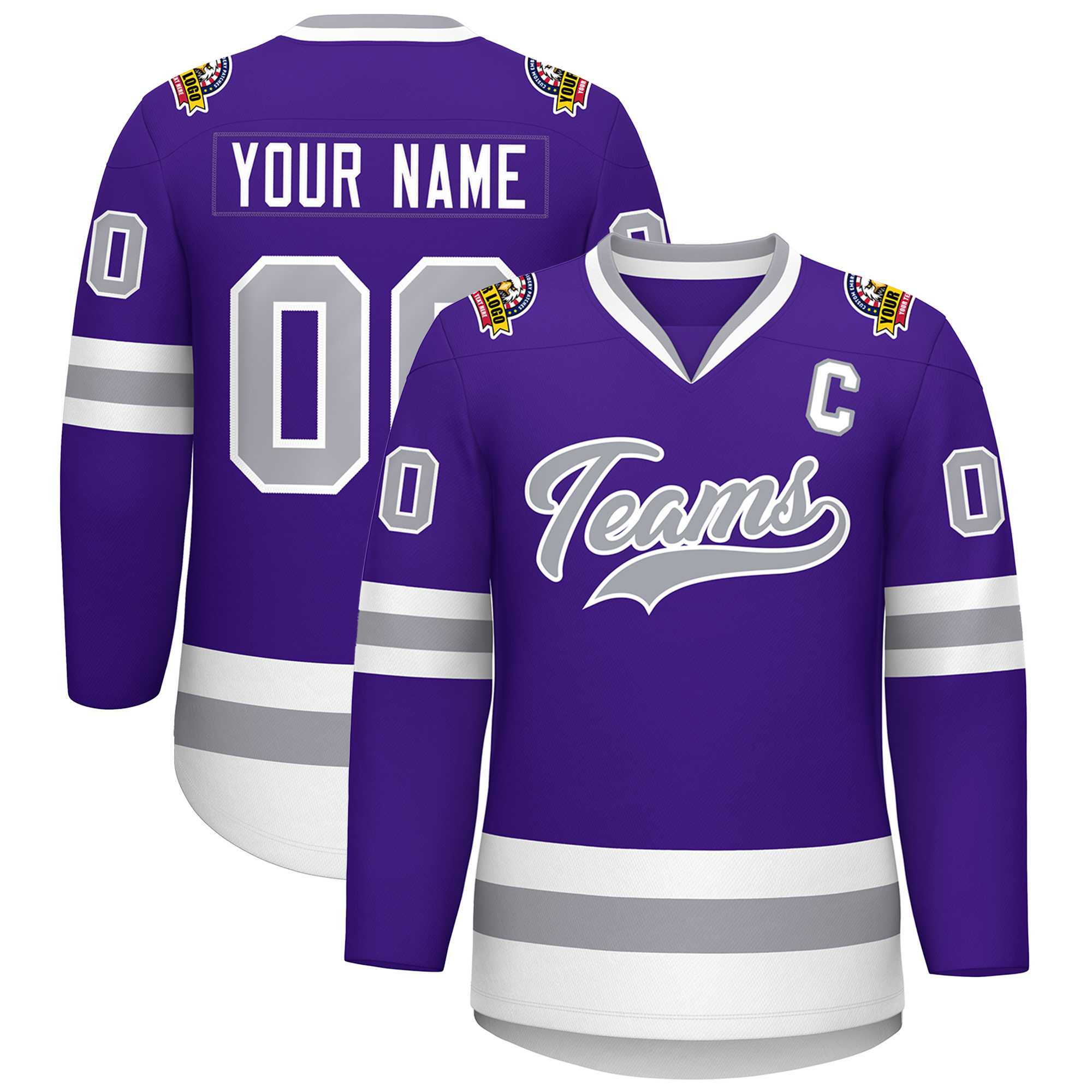 Custom Purple Gray-White Classic Style Hockey Jersey | KXKSHOP