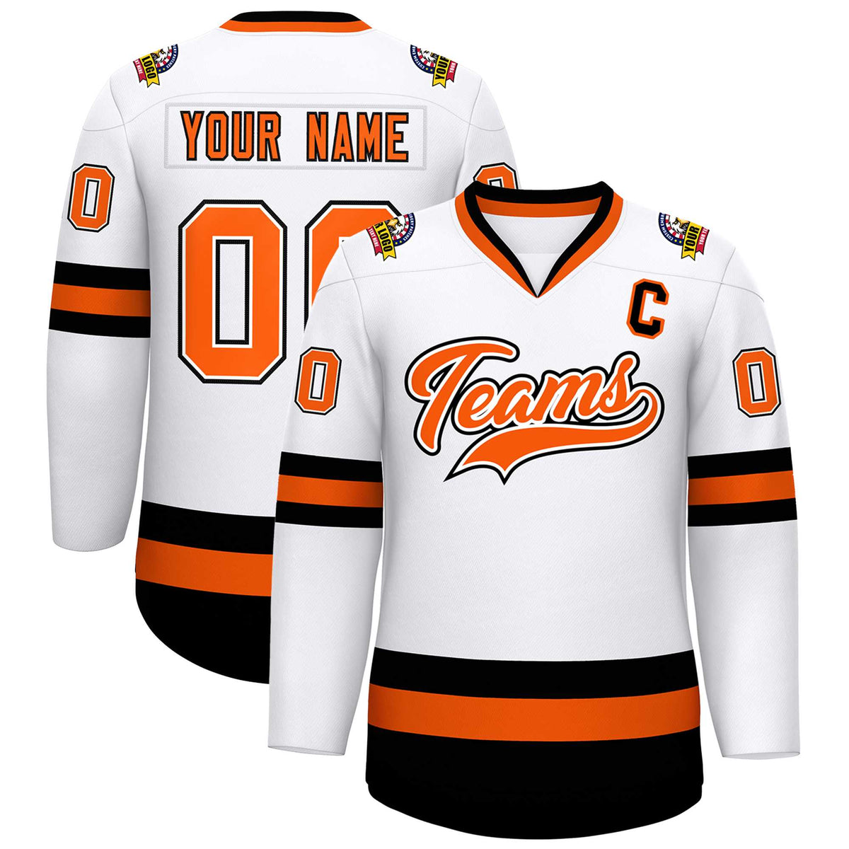 Custom White Orange White-Black Classic Style Hockey Jersey | KXKSHOP
