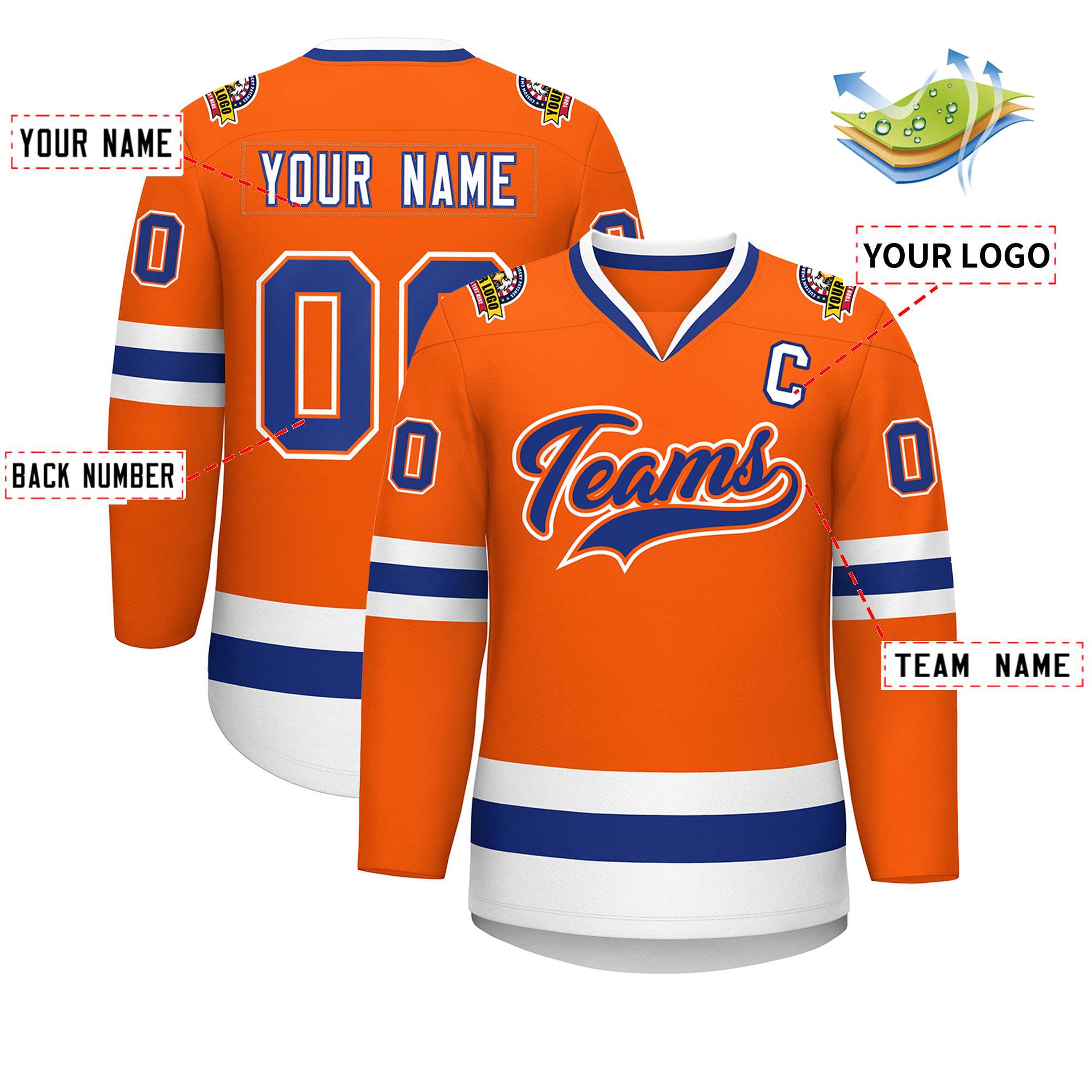 Custom Orange Royal Orange-White Classic Style Hockey Jersey | KXKSHOP