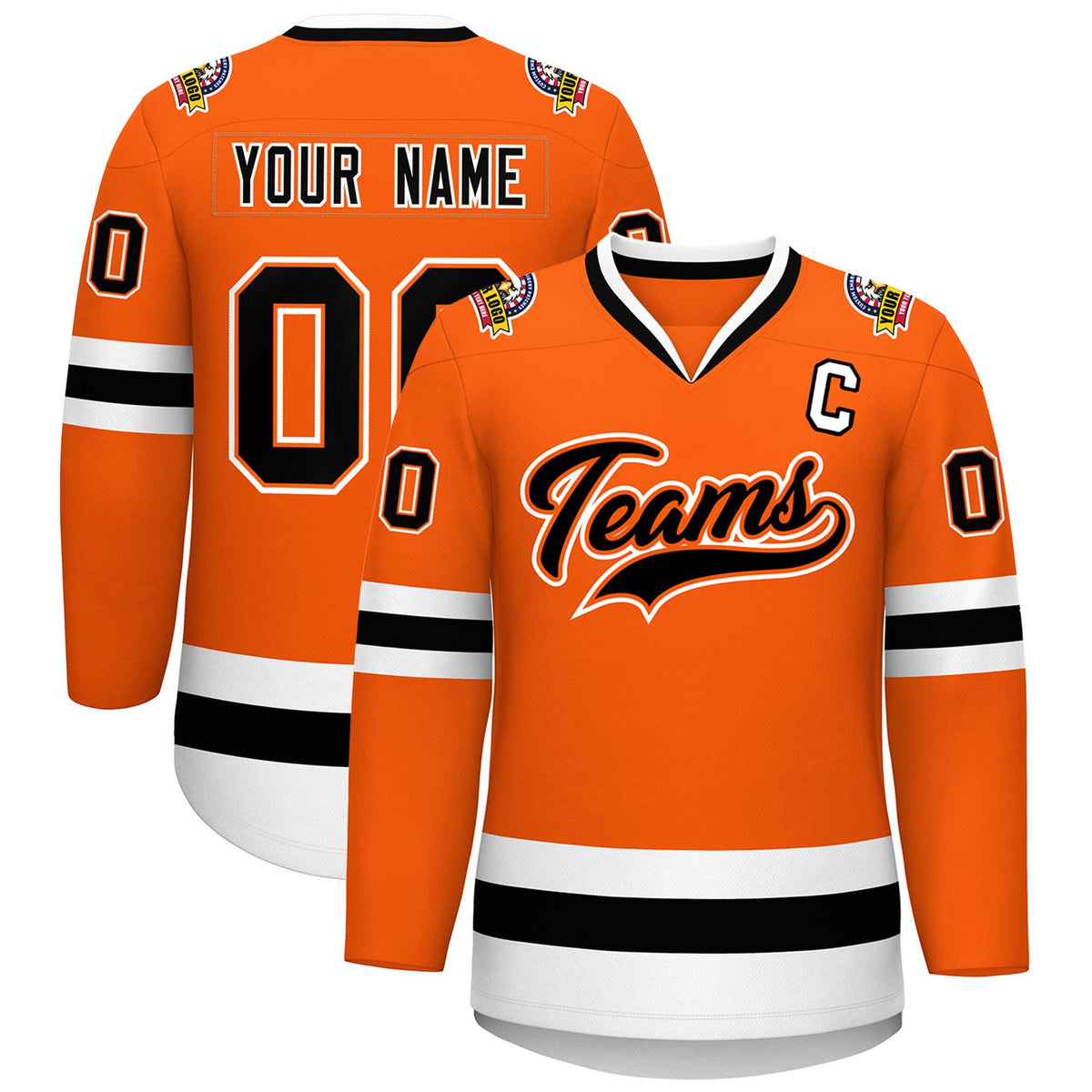 Custom Orange Black Orange-White Classic Style Hockey Jersey | KXKSHOP
