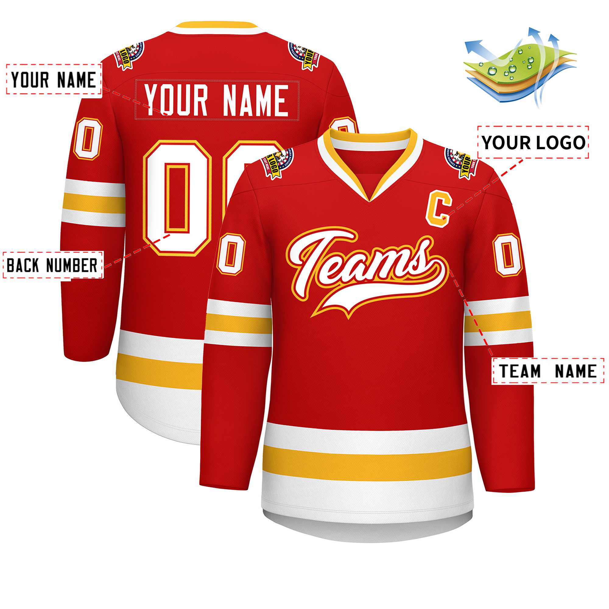 Custom Red White Red-Gold Classic Style Hockey Jersey | KXKSHOP
