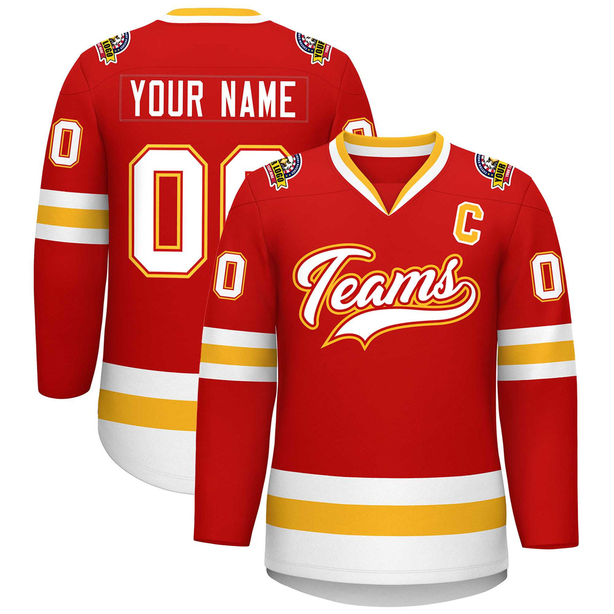 Custom Red White Red-Gold Classic Style Hockey Jersey | KXKSHOP