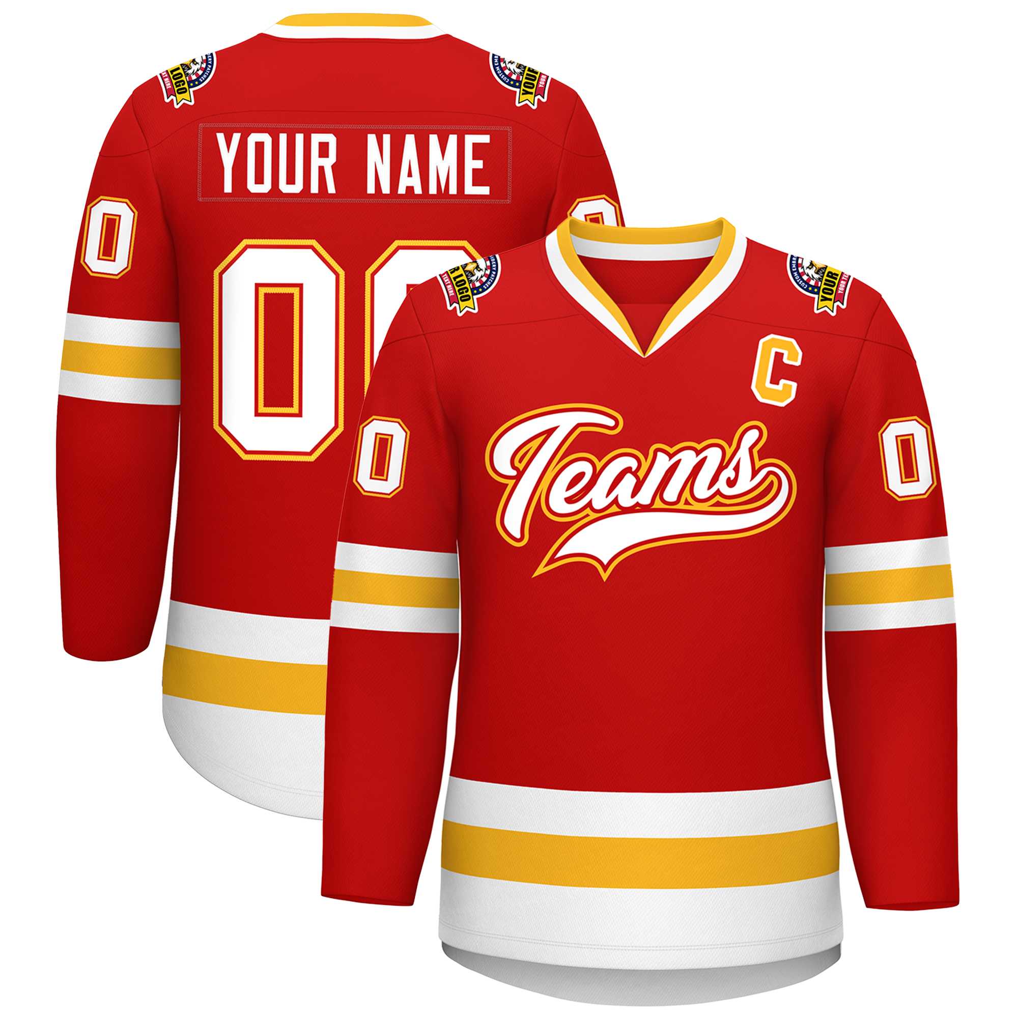 Custom Red White Red-Gold Classic Style Hockey Jersey | KXKSHOP
