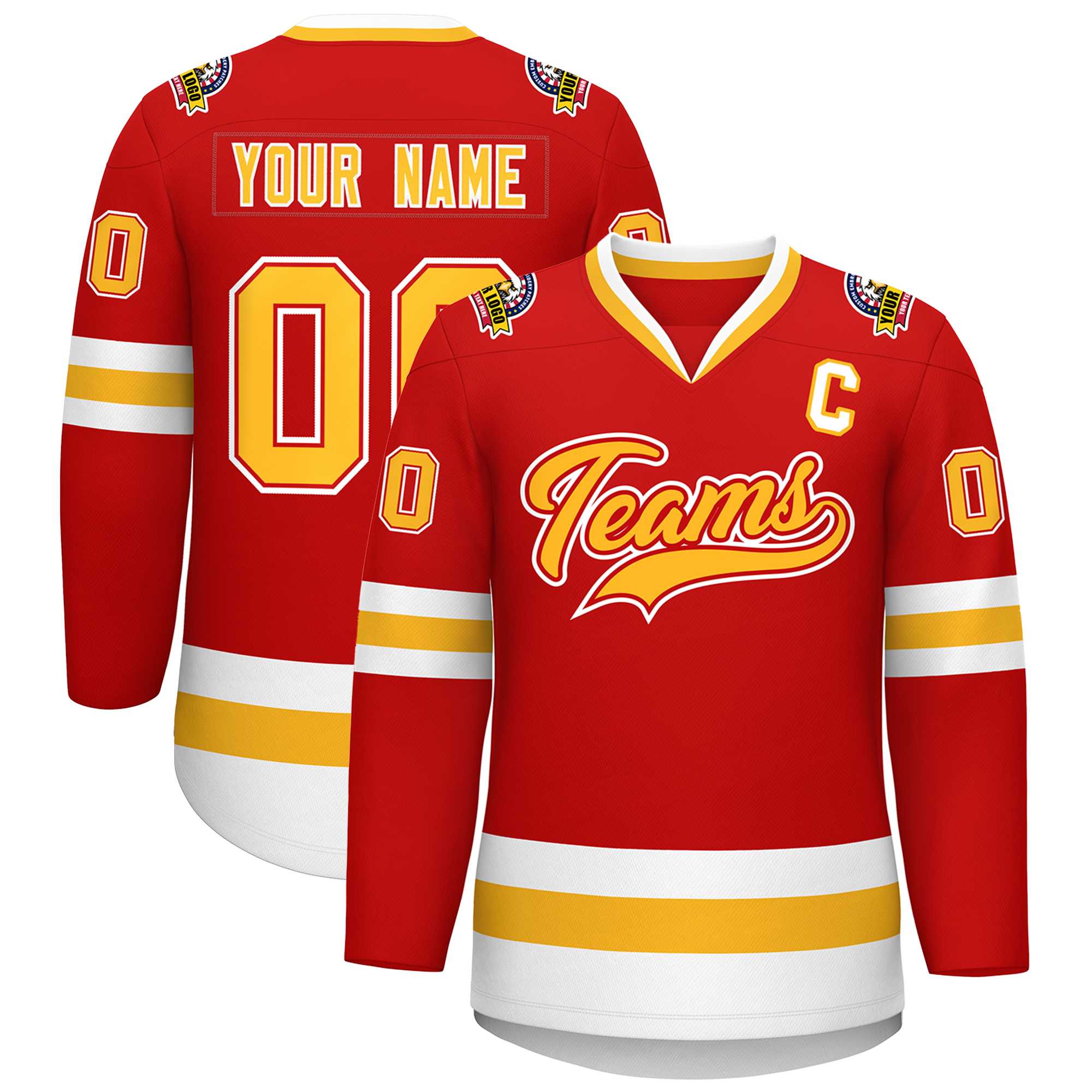 Custom Red Gold Red-White Classic Style Hockey Jersey | KXKSHOP