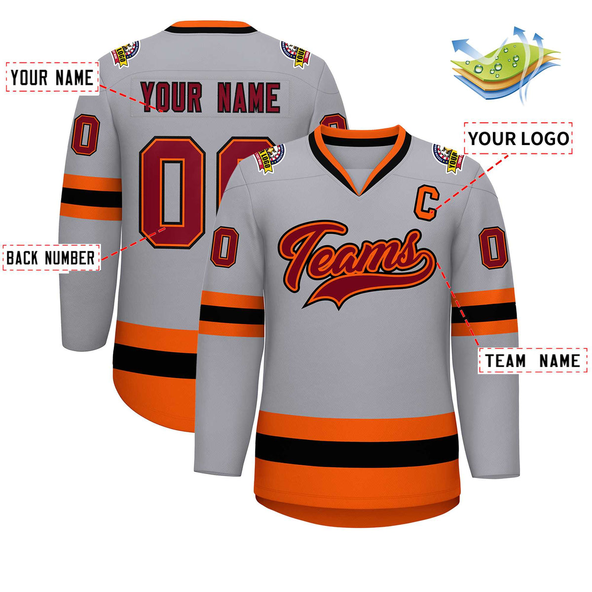 Custom Gray Crimson Orange-Black Classic Style Hockey Jersey | KXKSHOP