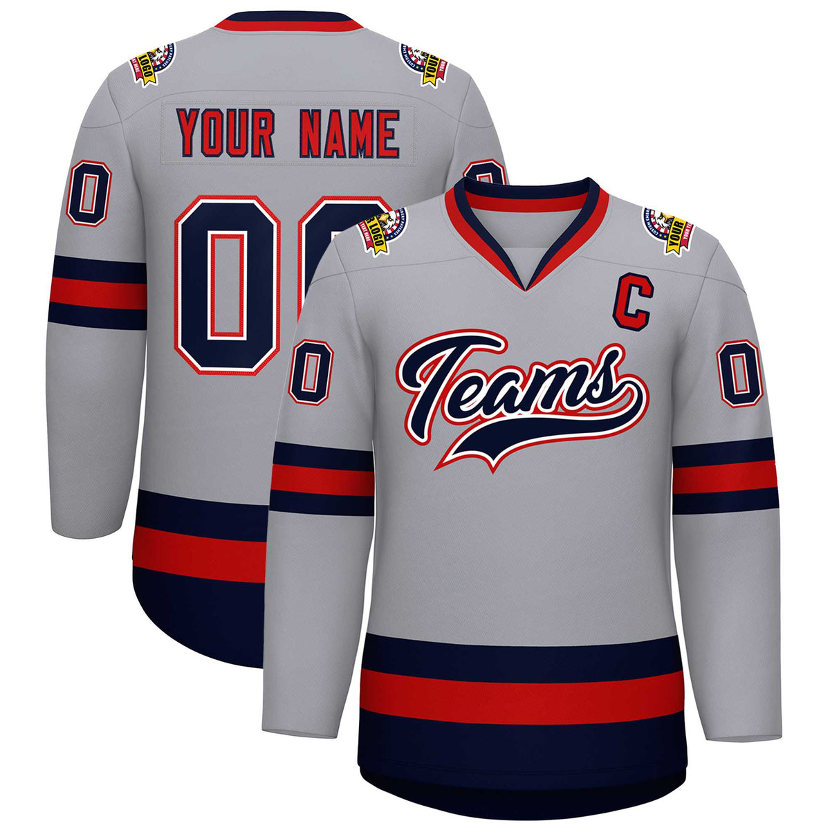 Custom Gray Navy White-Red Classic Style Hockey Jersey | KXKSHOP