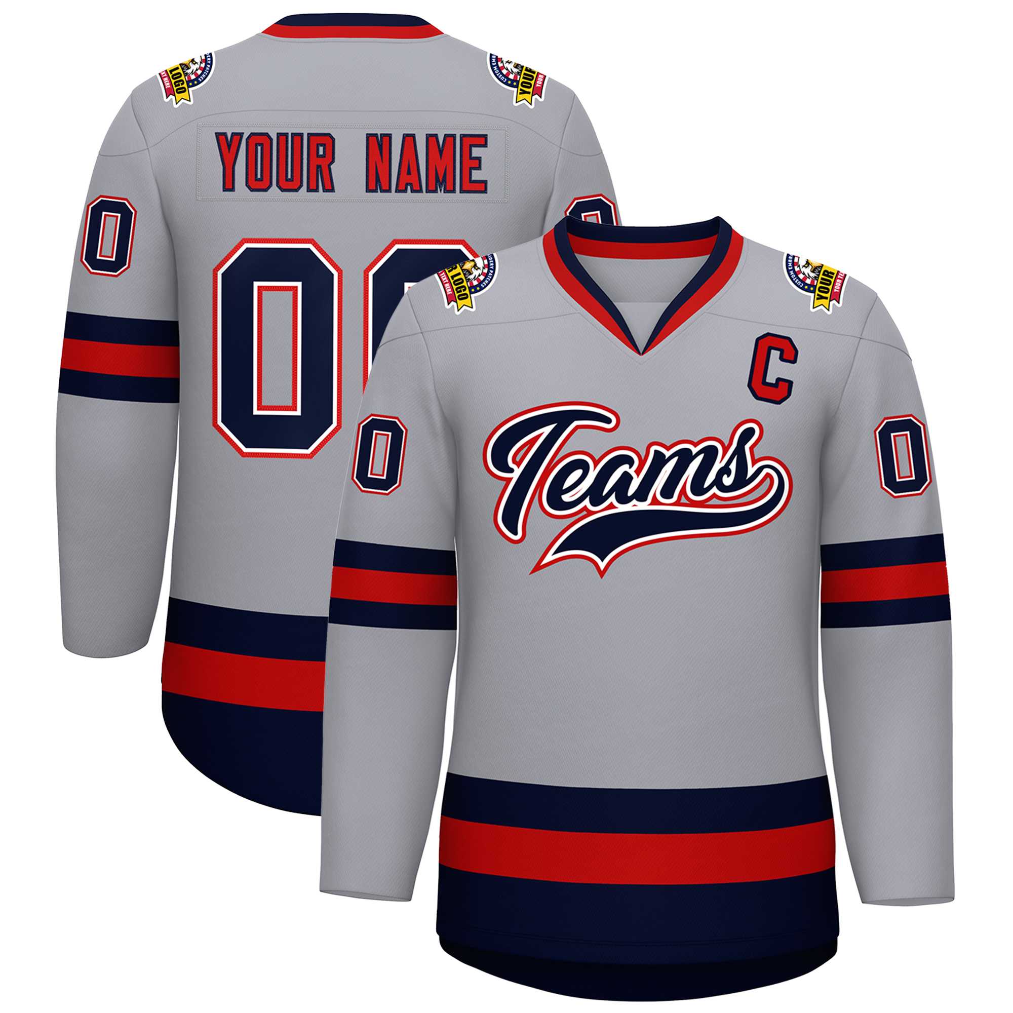 Custom Gray Navy White-Red Classic Style Hockey Jersey | KXKSHOP