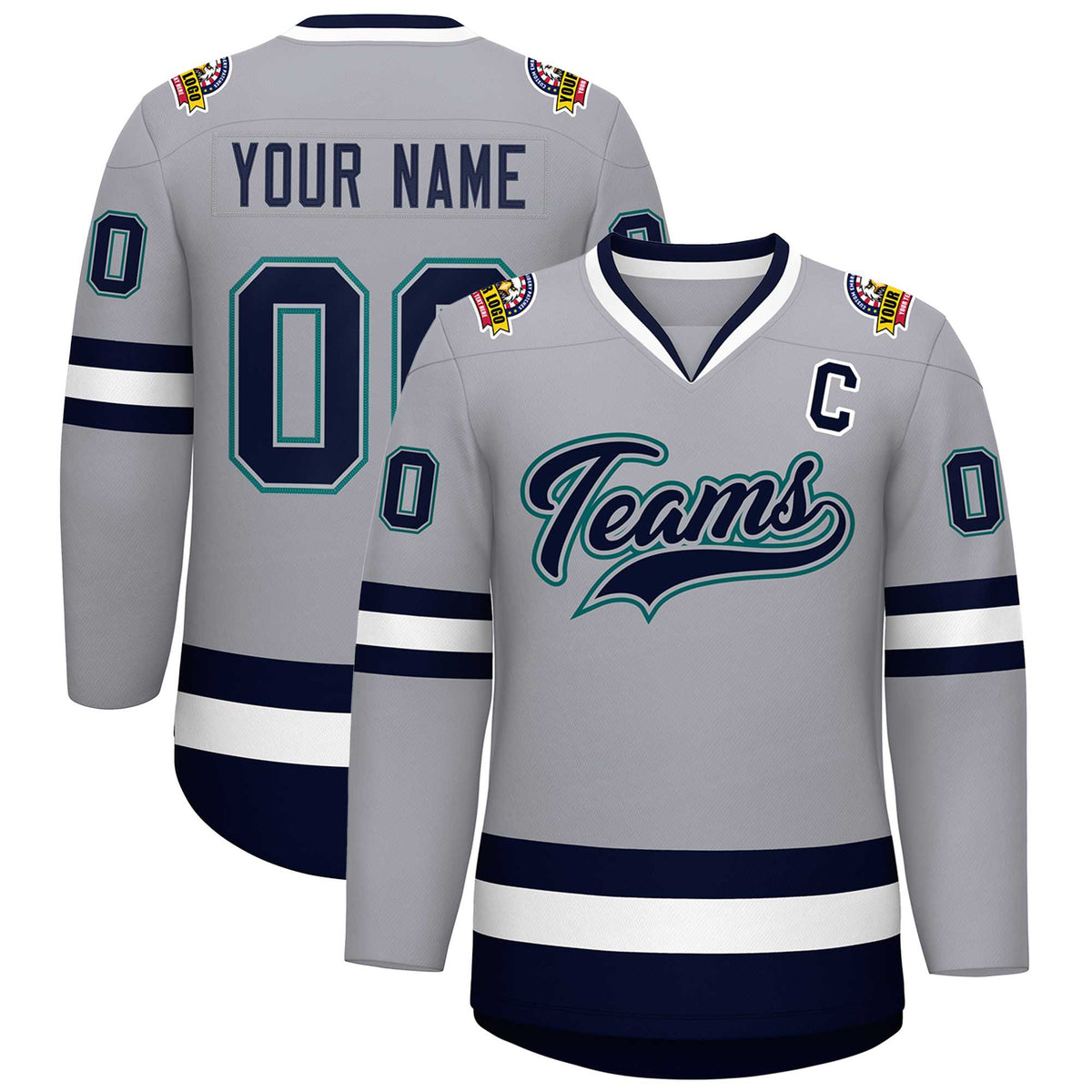 Custom Gray Navy Gray-Aqua Classic Style Hockey Jersey | KXKSHOP