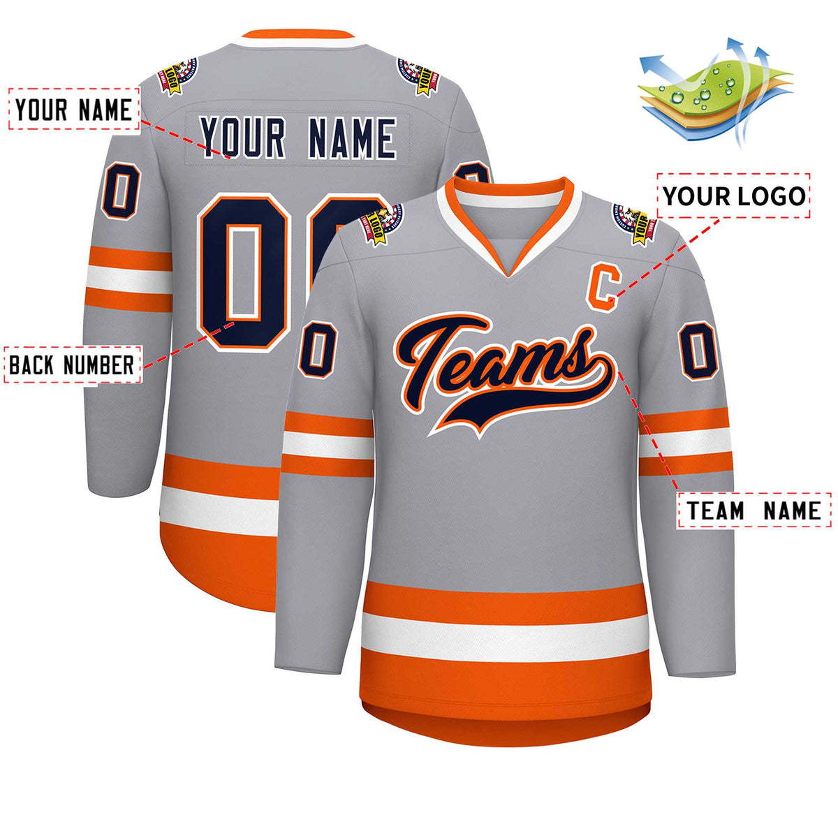 Custom Gray Navy Orange-White Classic Style Hockey Jersey | KXKSHOP