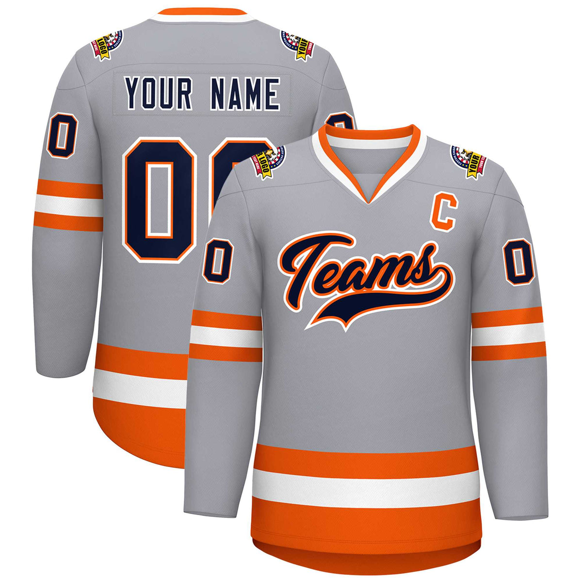 Custom Gray Navy Orange-White Classic Style Hockey Jersey | KXKSHOP