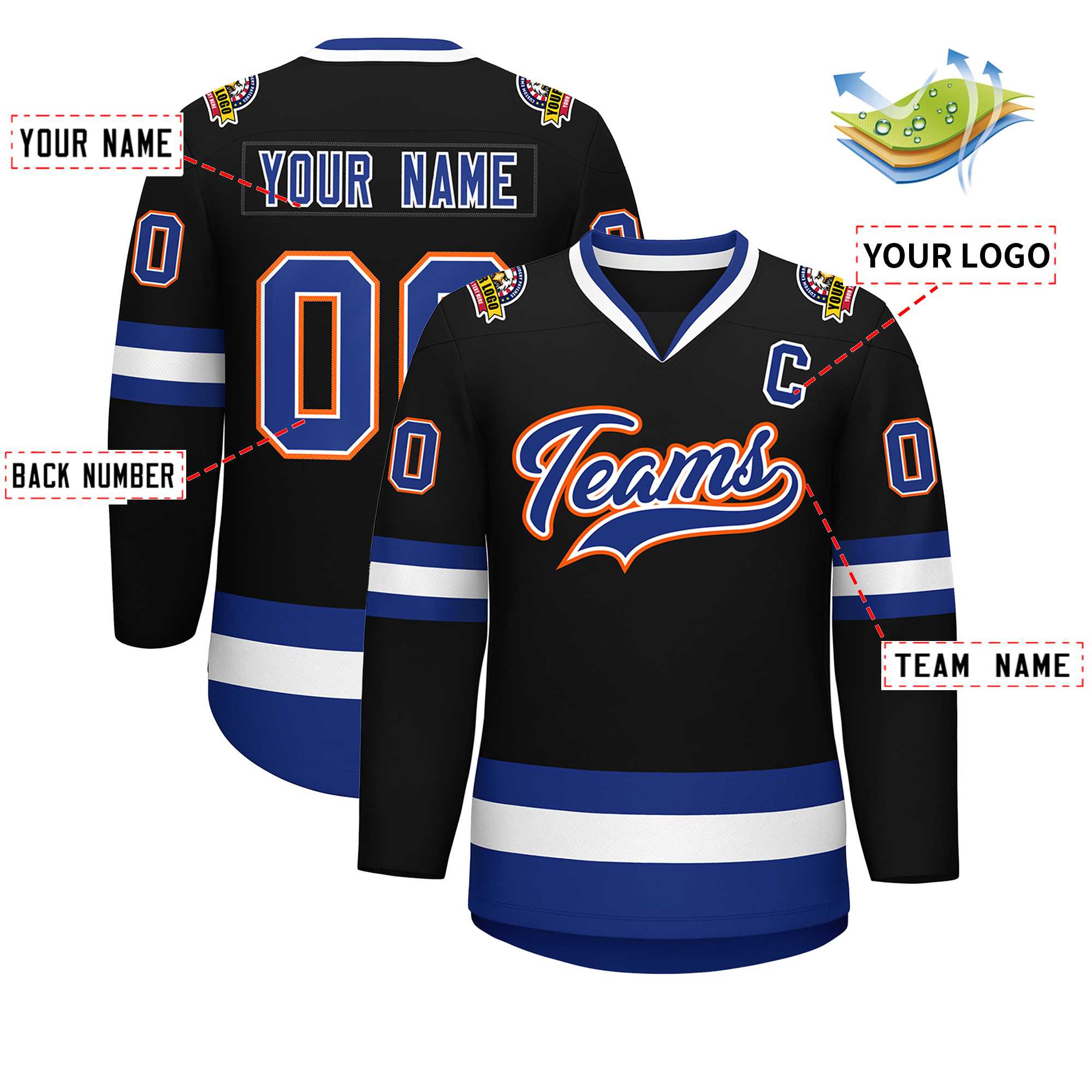 Custom Black Royal White-Orange Classic Style Hockey Jersey | KXKSHOP