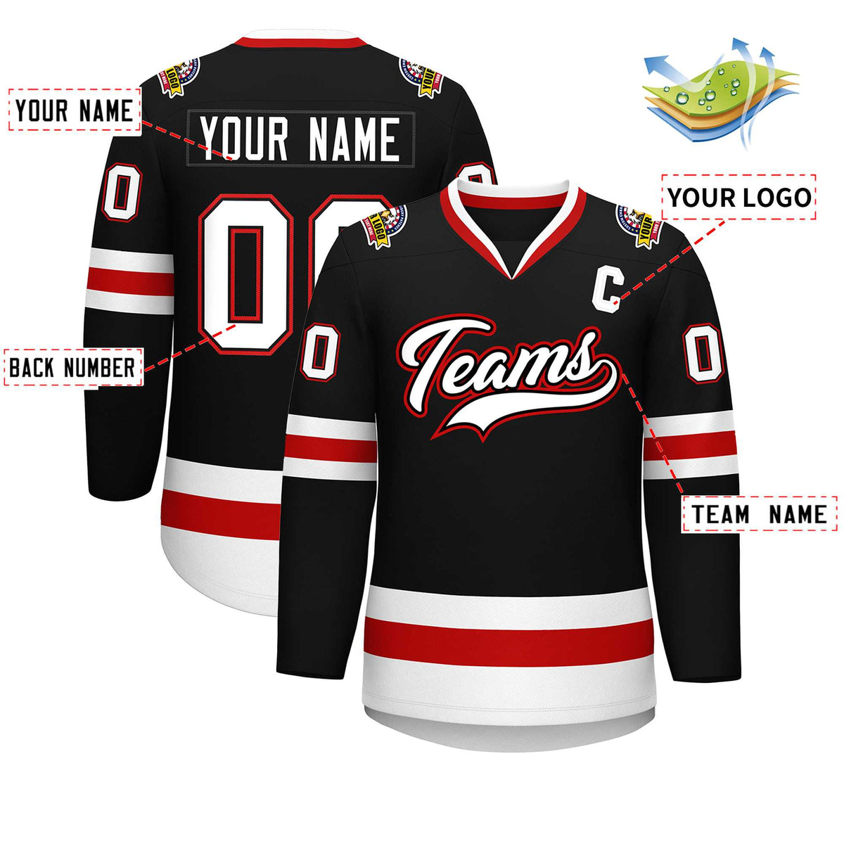 Custom Black White Black-Red Classic Style Hockey Jersey | KXKSHOP