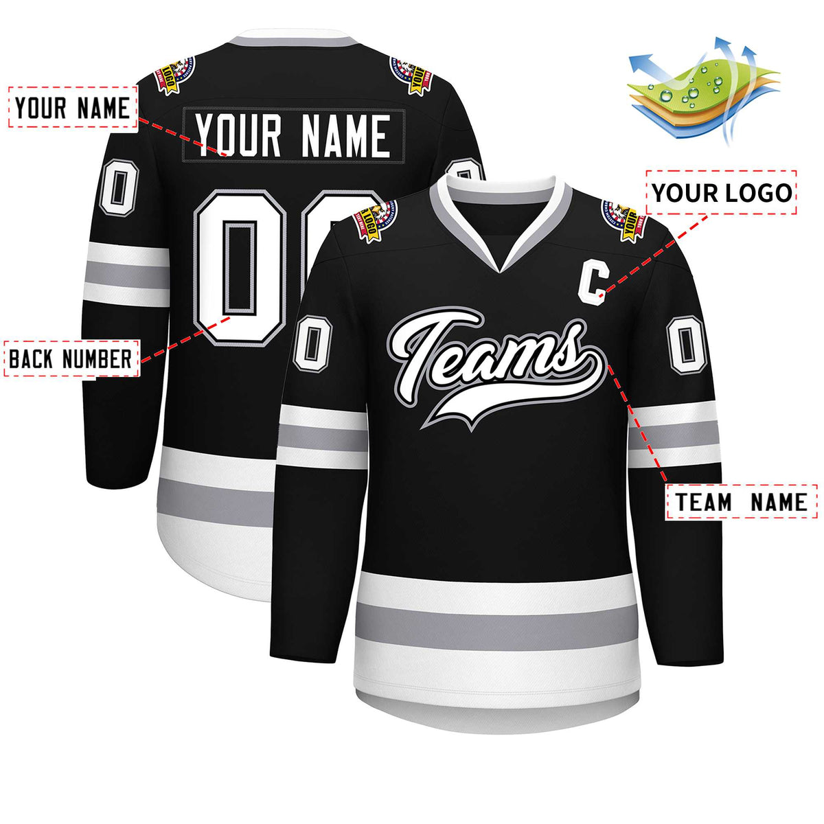 Custom Black White Black-Gray Classic Style Hockey Jersey | KXKSHOP