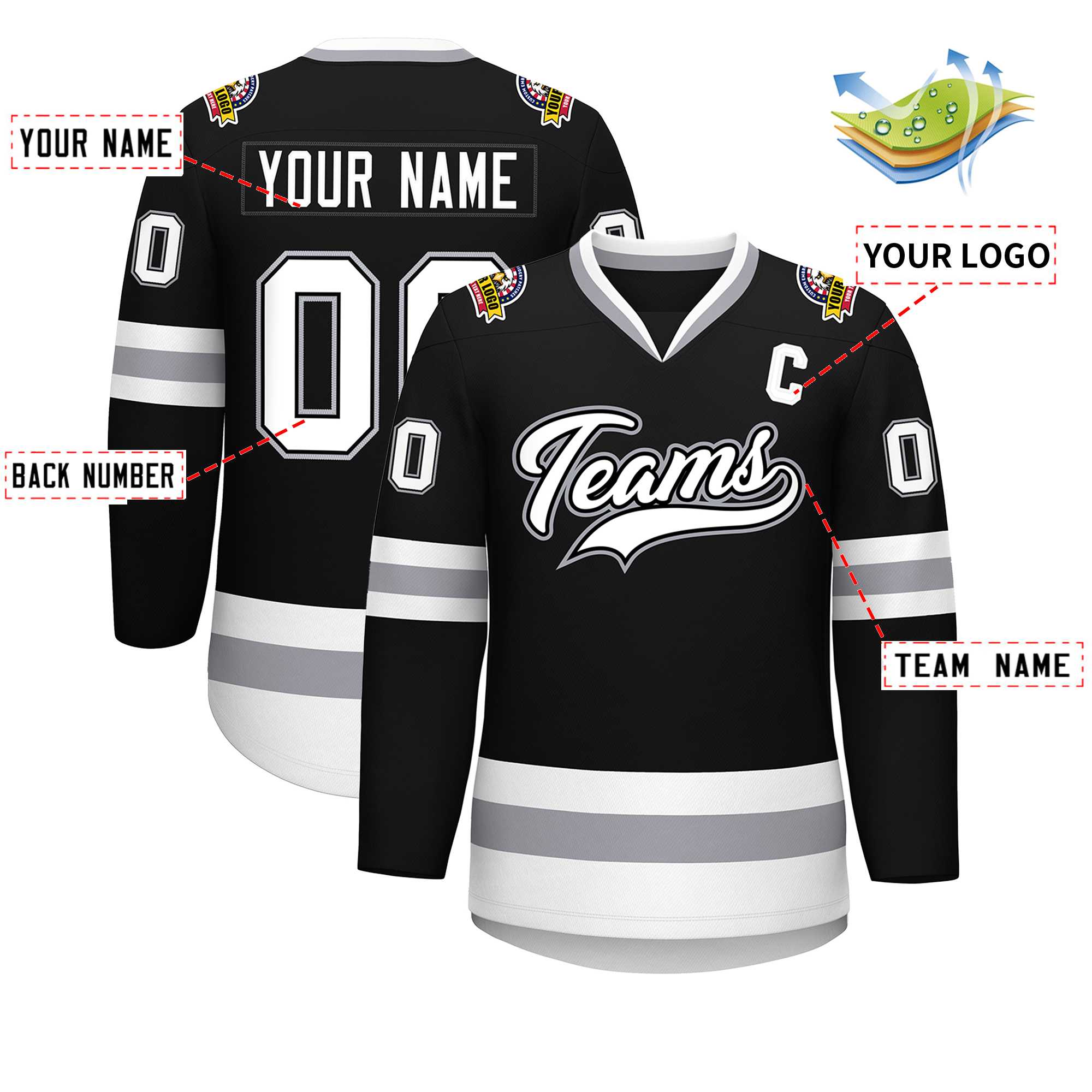 Custom Black White Black-Gray Classic Style Hockey Jersey | KXKSHOP