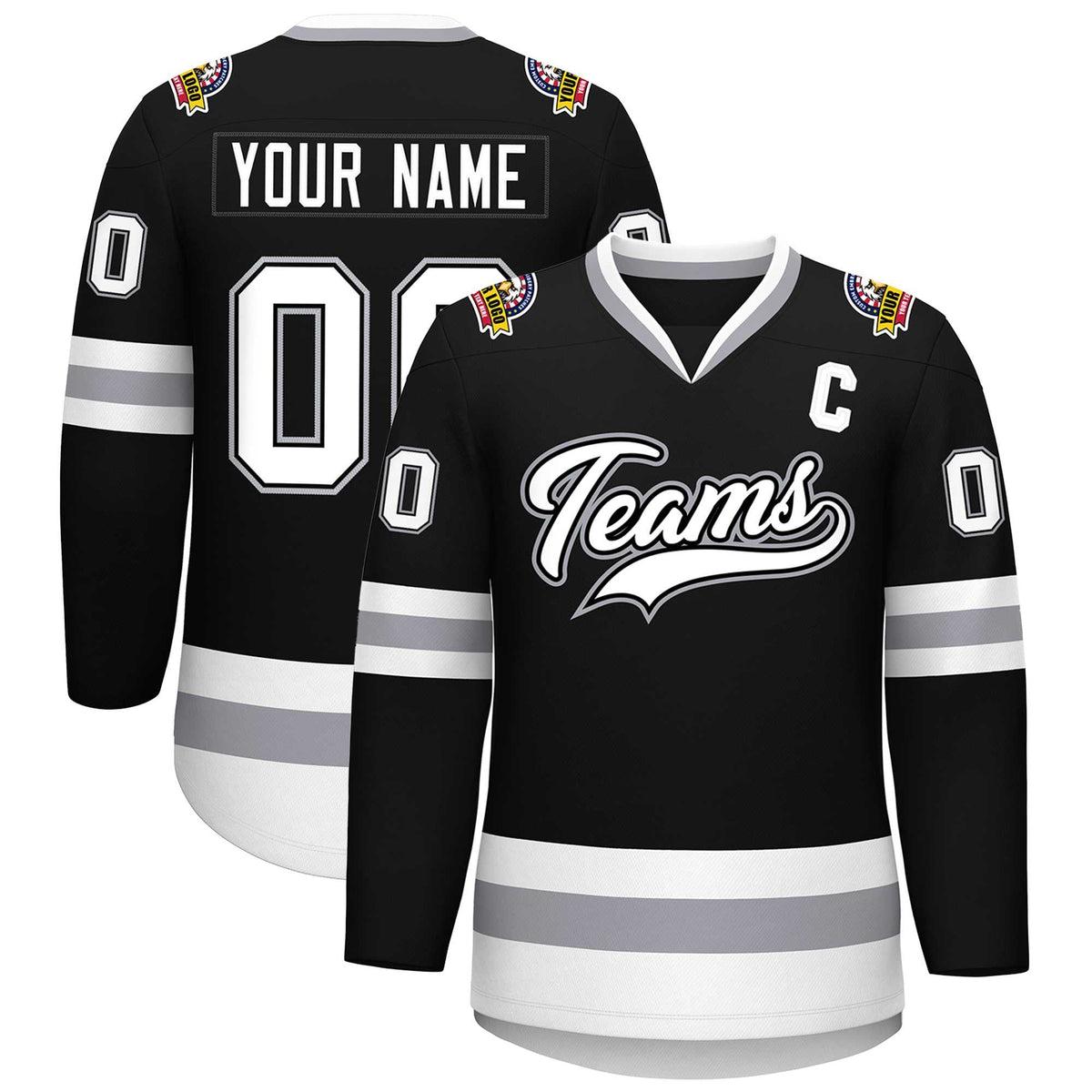 Custom Black White Black-Gray Classic Style Hockey Jersey | KXKSHOP
