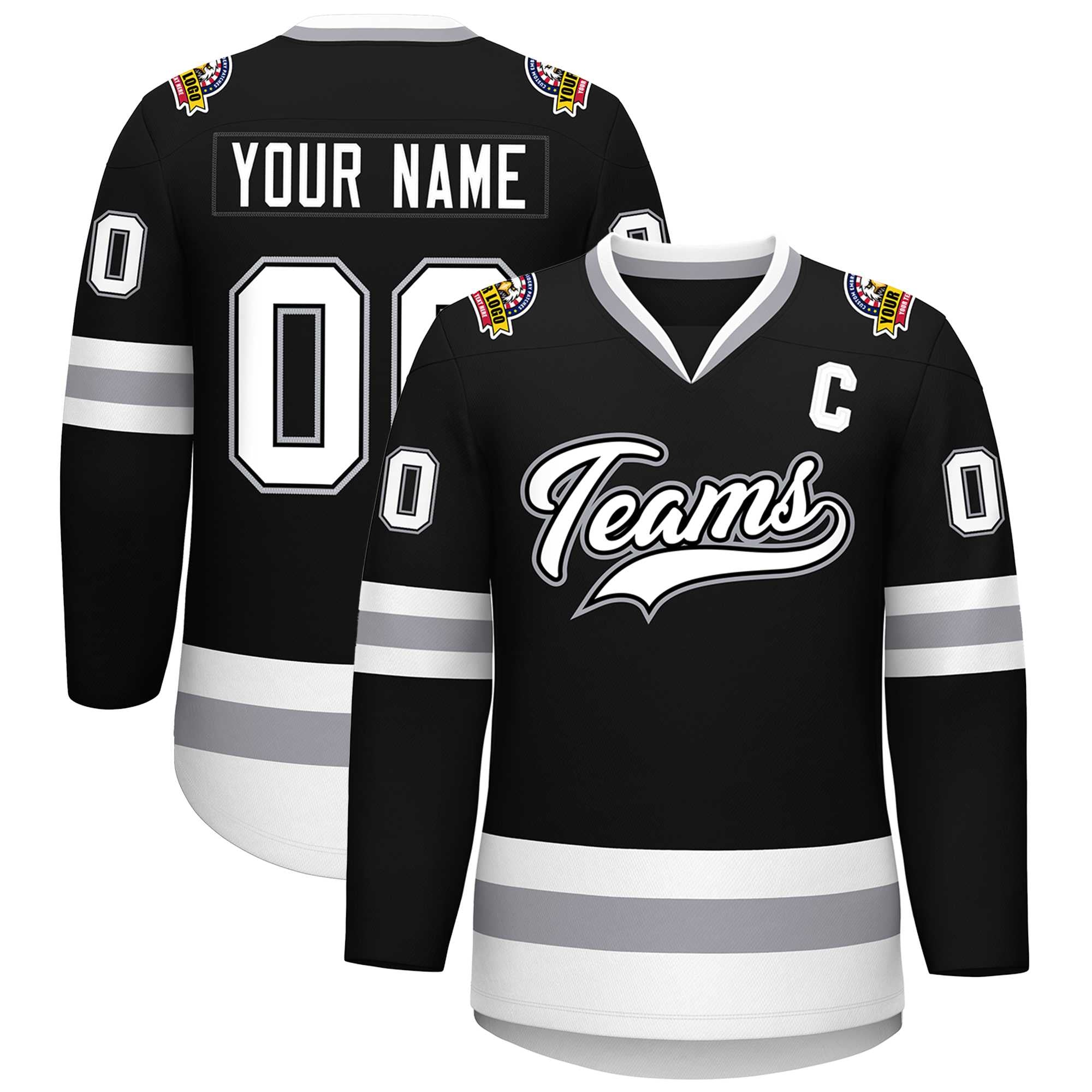 Custom Black White Black-Gray Classic Style Hockey Jersey | KXKSHOP