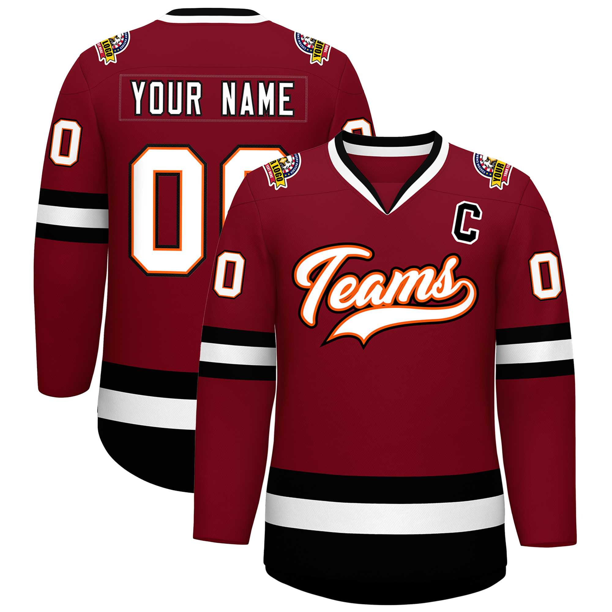 Custom Crimson White Orange-Black Classic Style Hockey Jersey | KXKSHOP