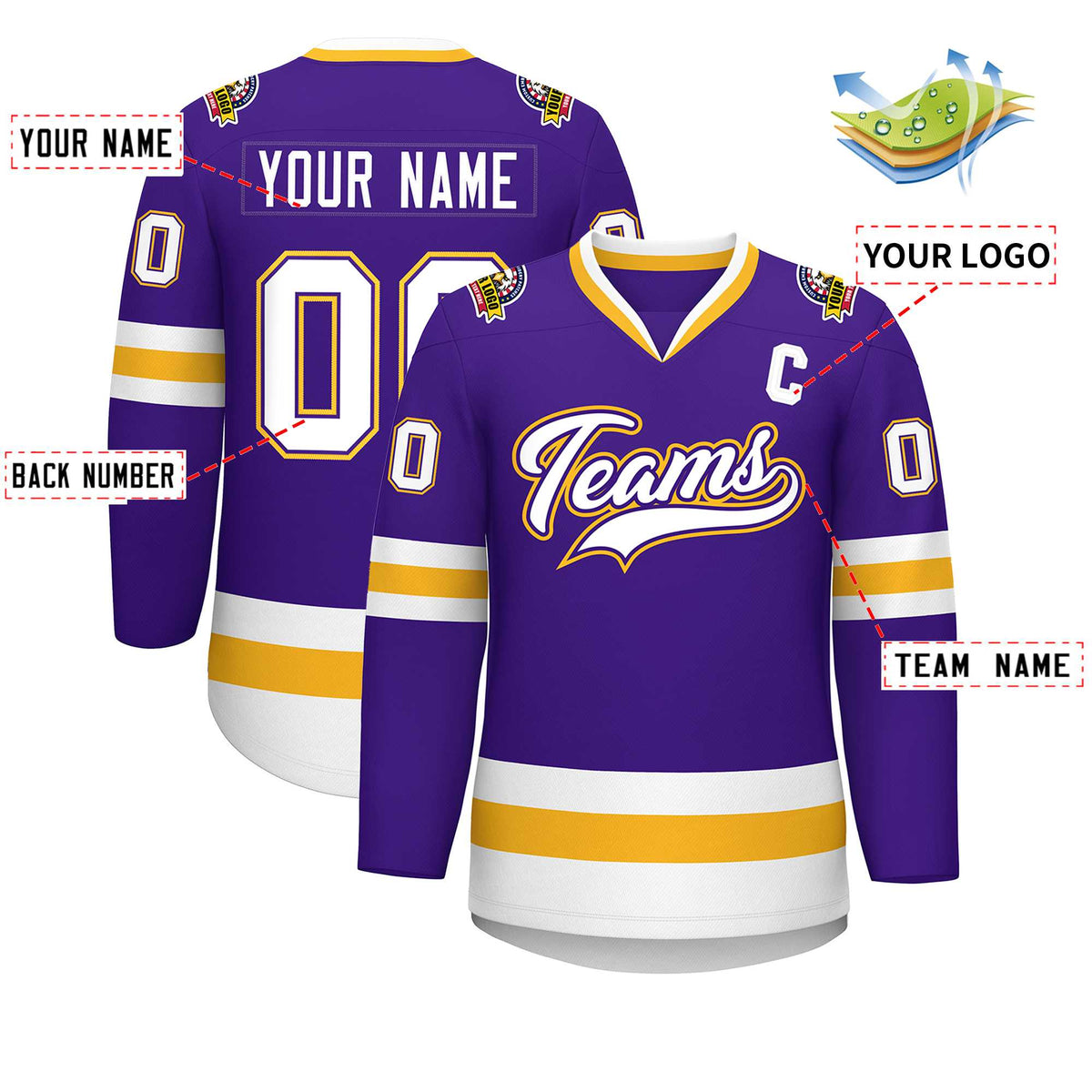 Custom Purple White Purple-Gold Classic Style Hockey Jersey | KXKSHOP
