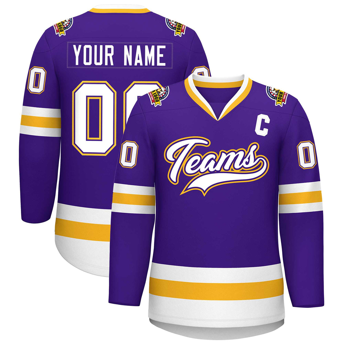 Custom Purple White Purple-Gold Classic Style Hockey Jersey | KXKSHOP