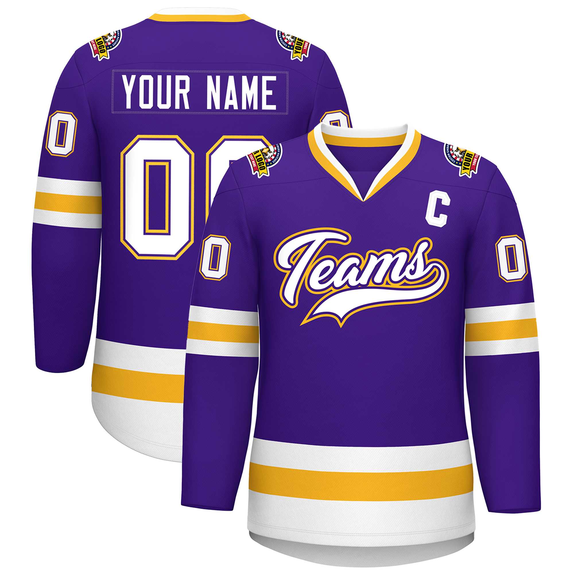 Custom Purple White Purple-Gold Classic Style Hockey Jersey | KXKSHOP