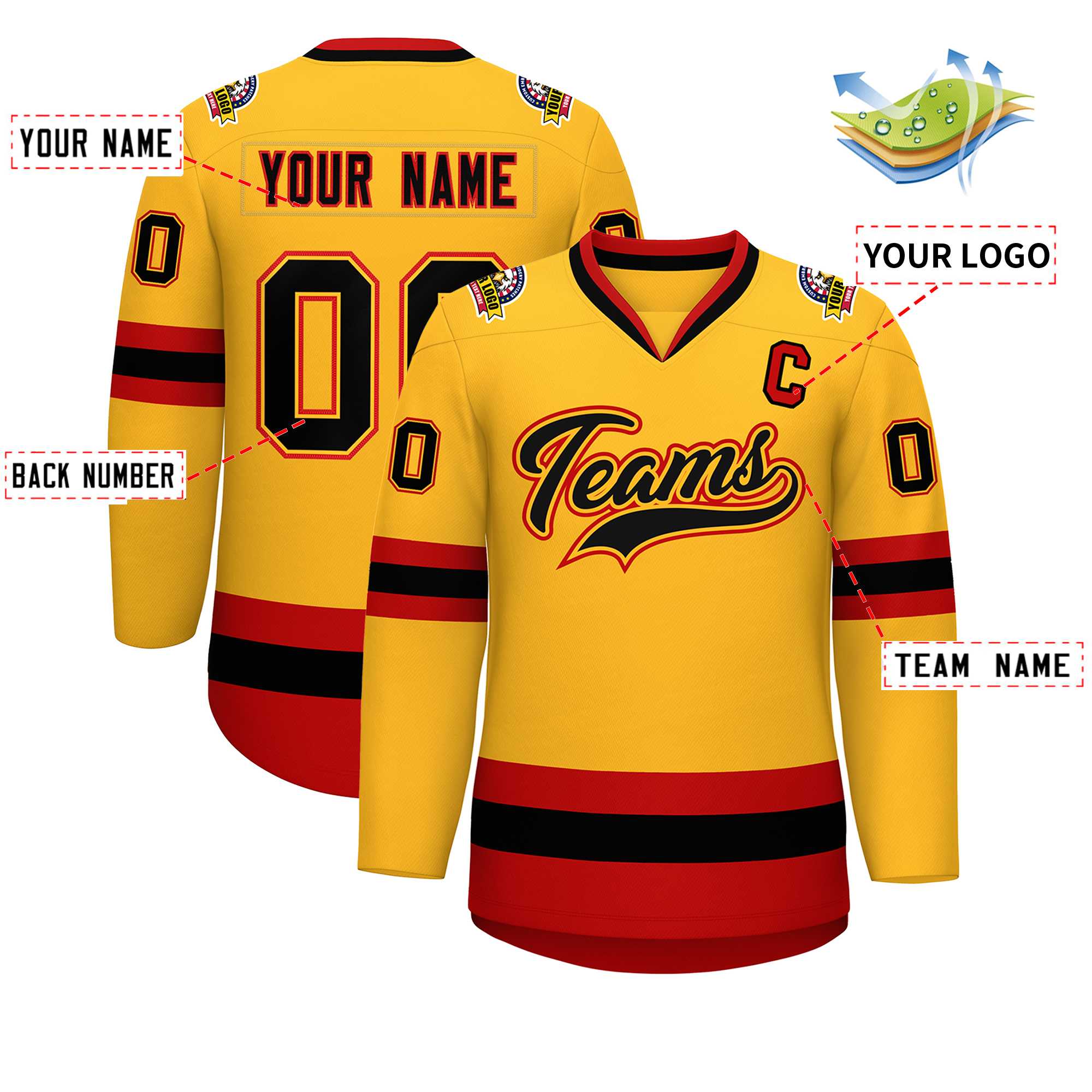 Custom Gold Black Gold-Red Classic Style Hockey Jersey | KXKSHOP