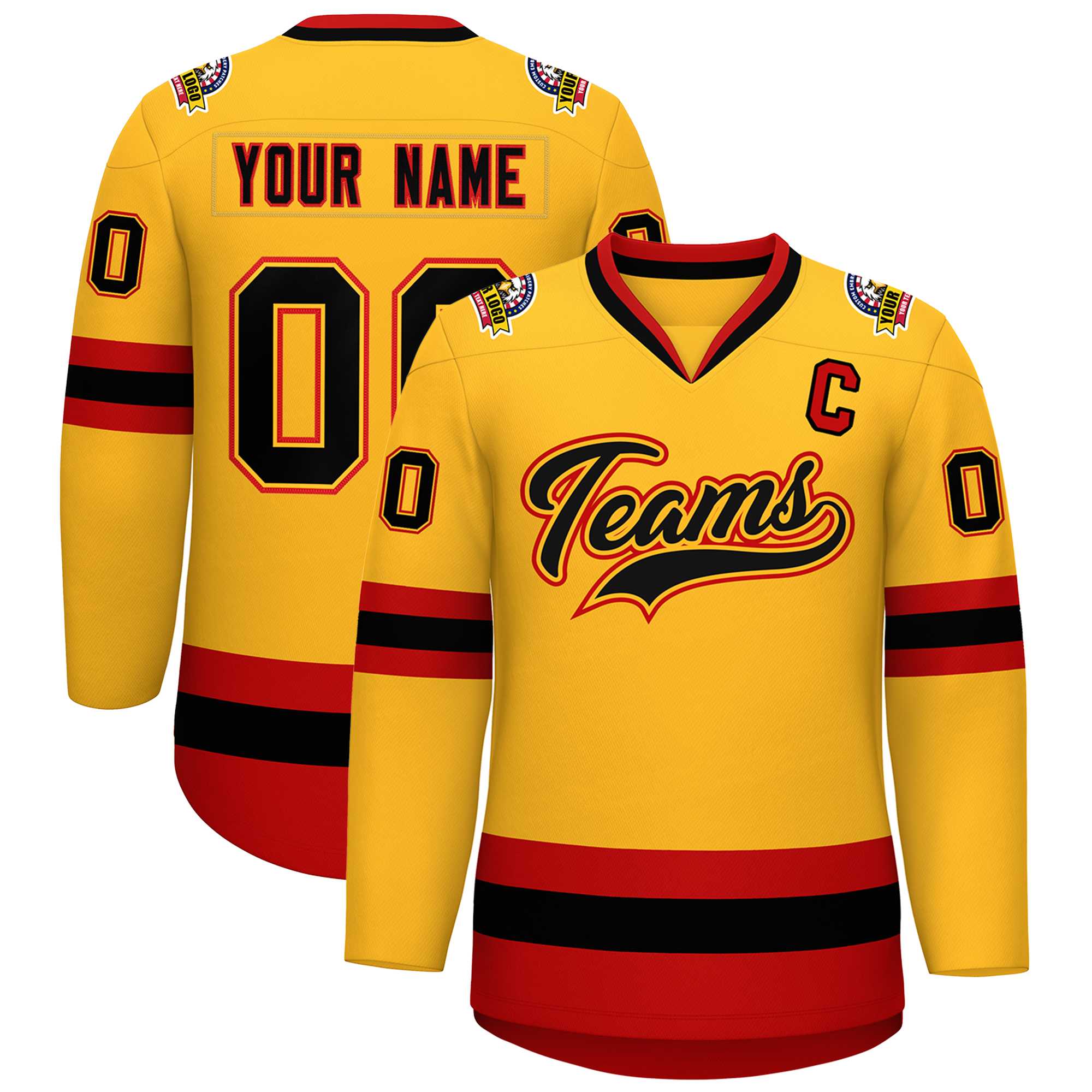 Custom Gold Black Gold-Red Classic Style Hockey Jersey | KXKSHOP