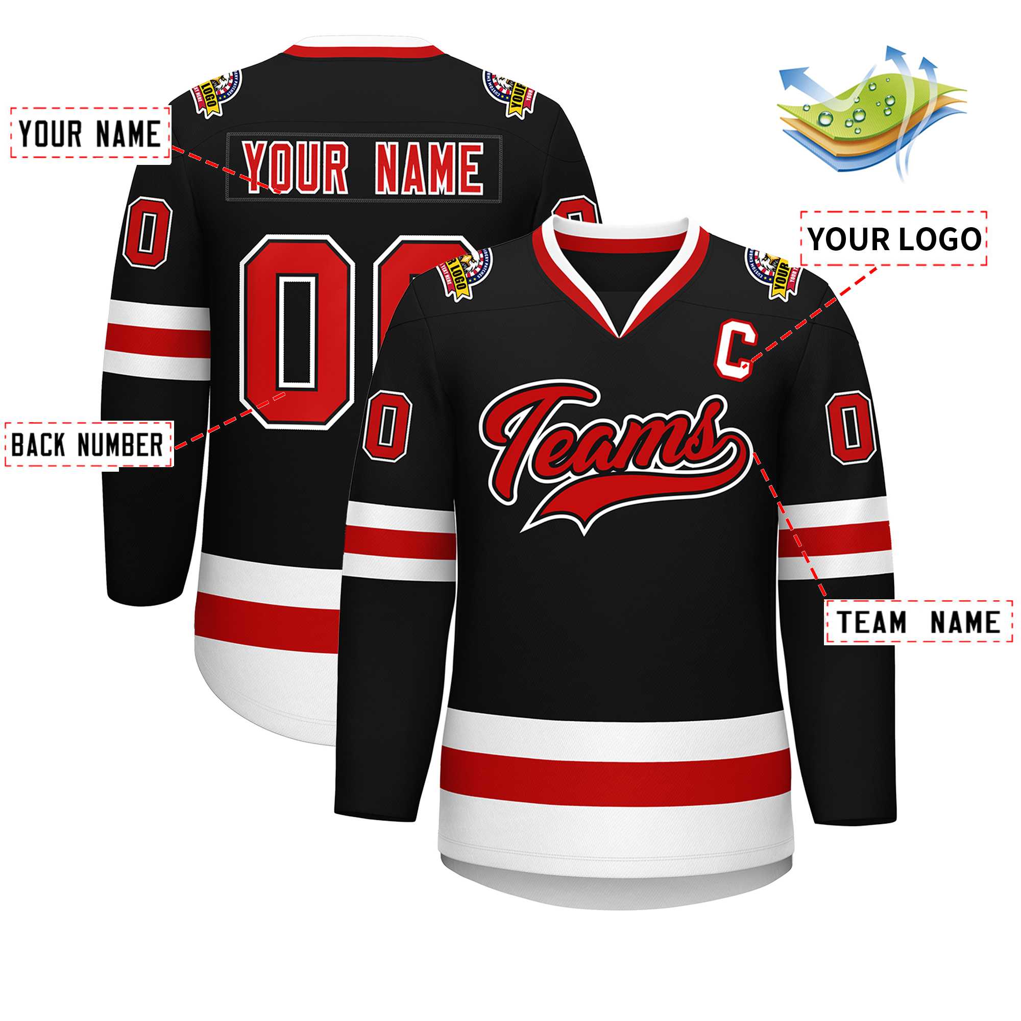 Custom Black Red Black-White Classic Style Hockey Jersey | KXKSHOP