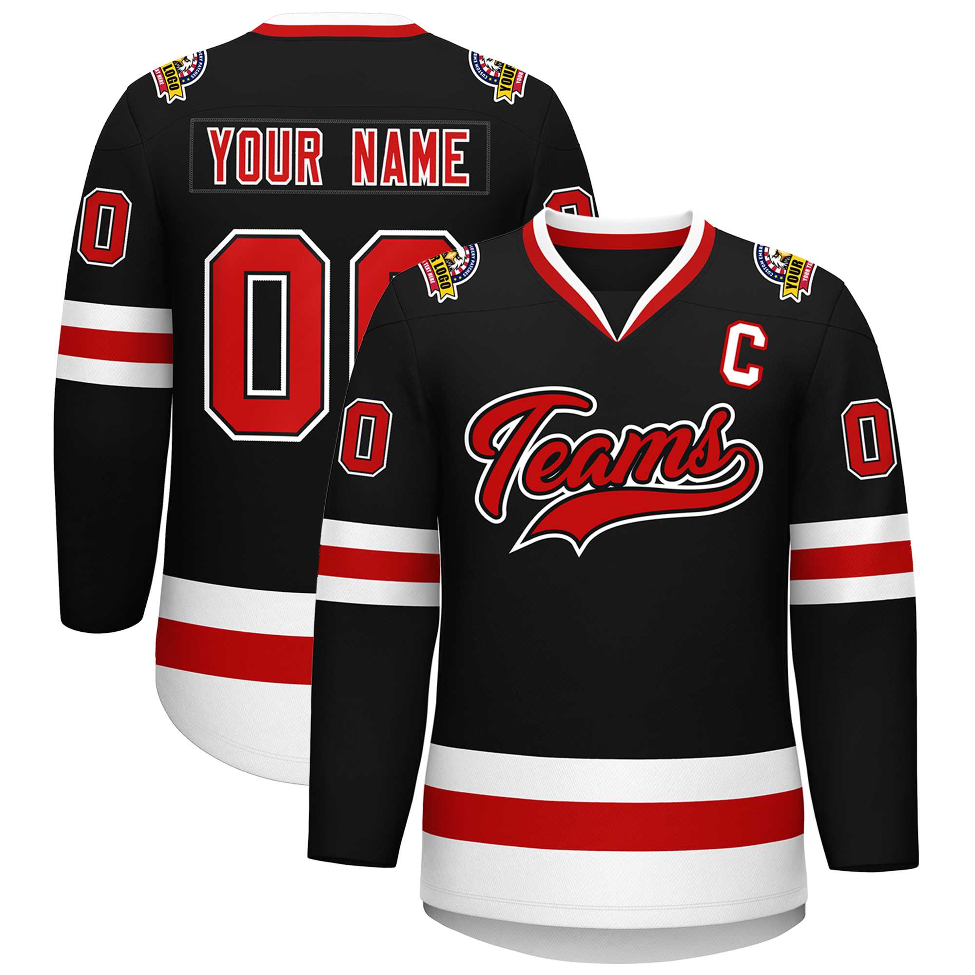 Custom Black Red Black-White Classic Style Hockey Jersey | KXKSHOP