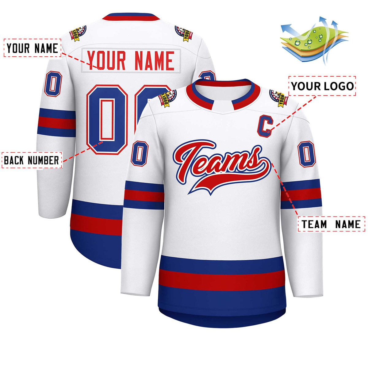 Custom White Red White-Royal Classic Style Hockey Jersey | KXKSHOP