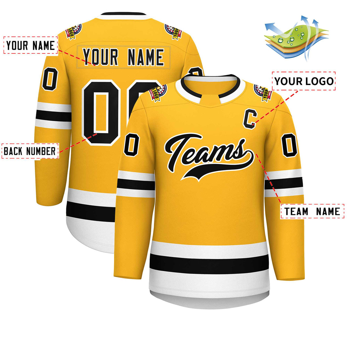 Custom Gold Black-White Classic Style Hockey Jersey | KXKSHOP