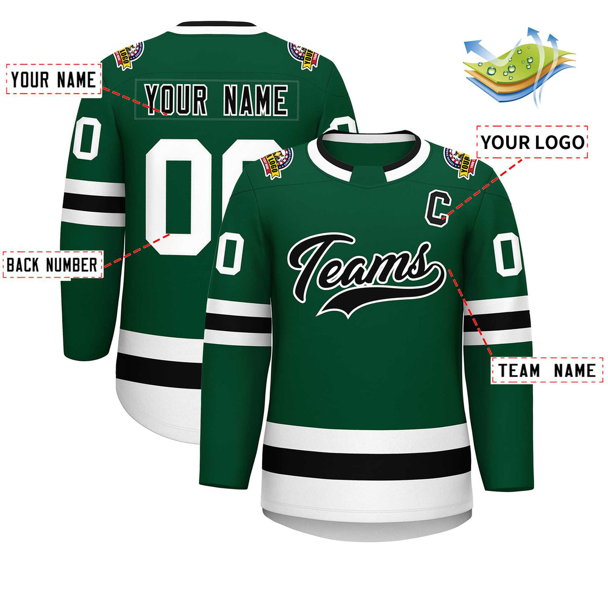 Custom Green Black-White Classic Style Hockey Jersey | KXKSHOP