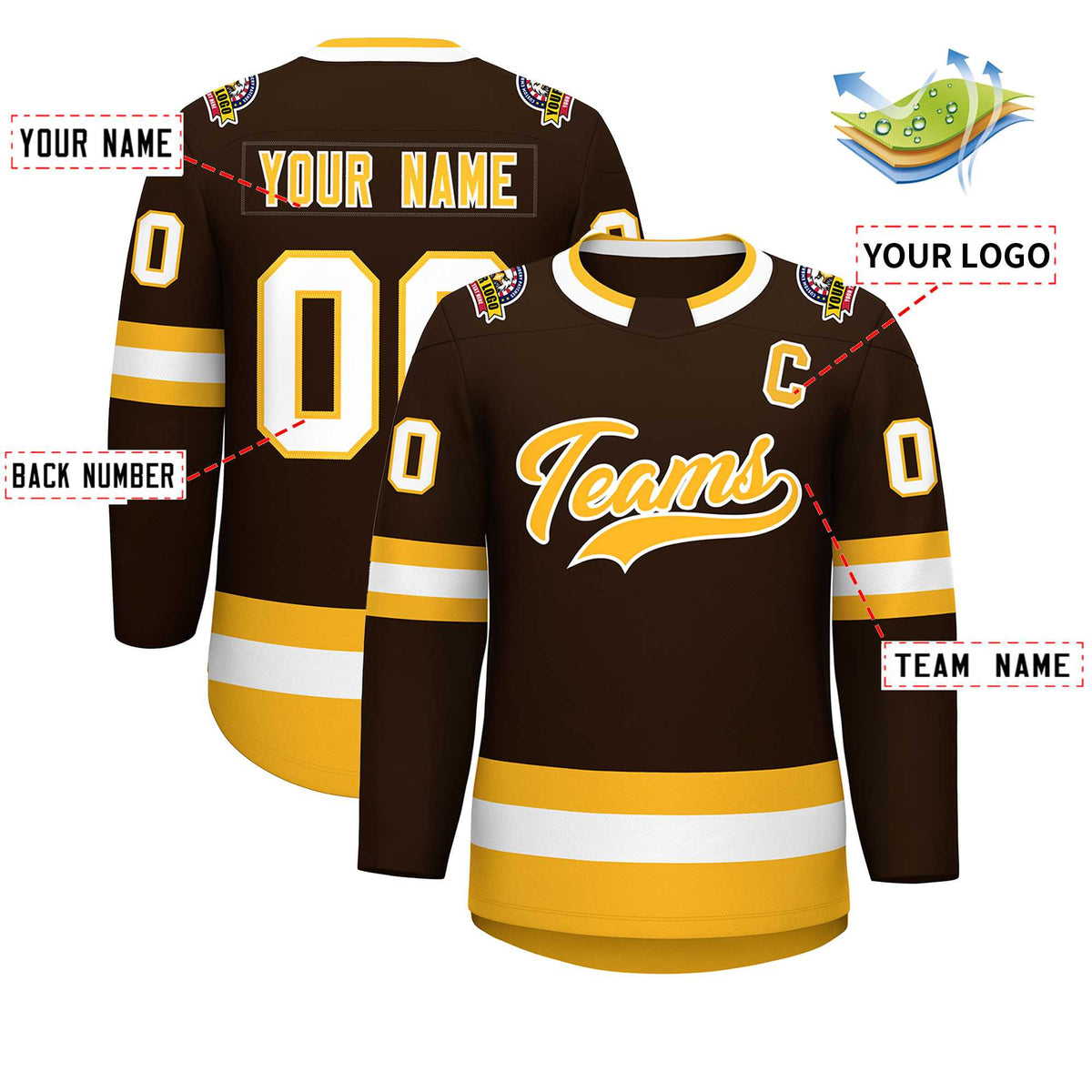 Custom Brown Gold-White Classic Style Hockey Jersey | KXKSHOP