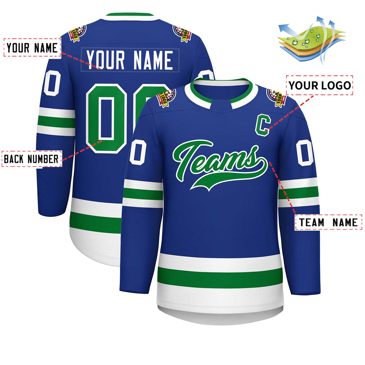 Custom Royal Kelly Green-White Classic Style Hockey Jersey | KXKSHOP